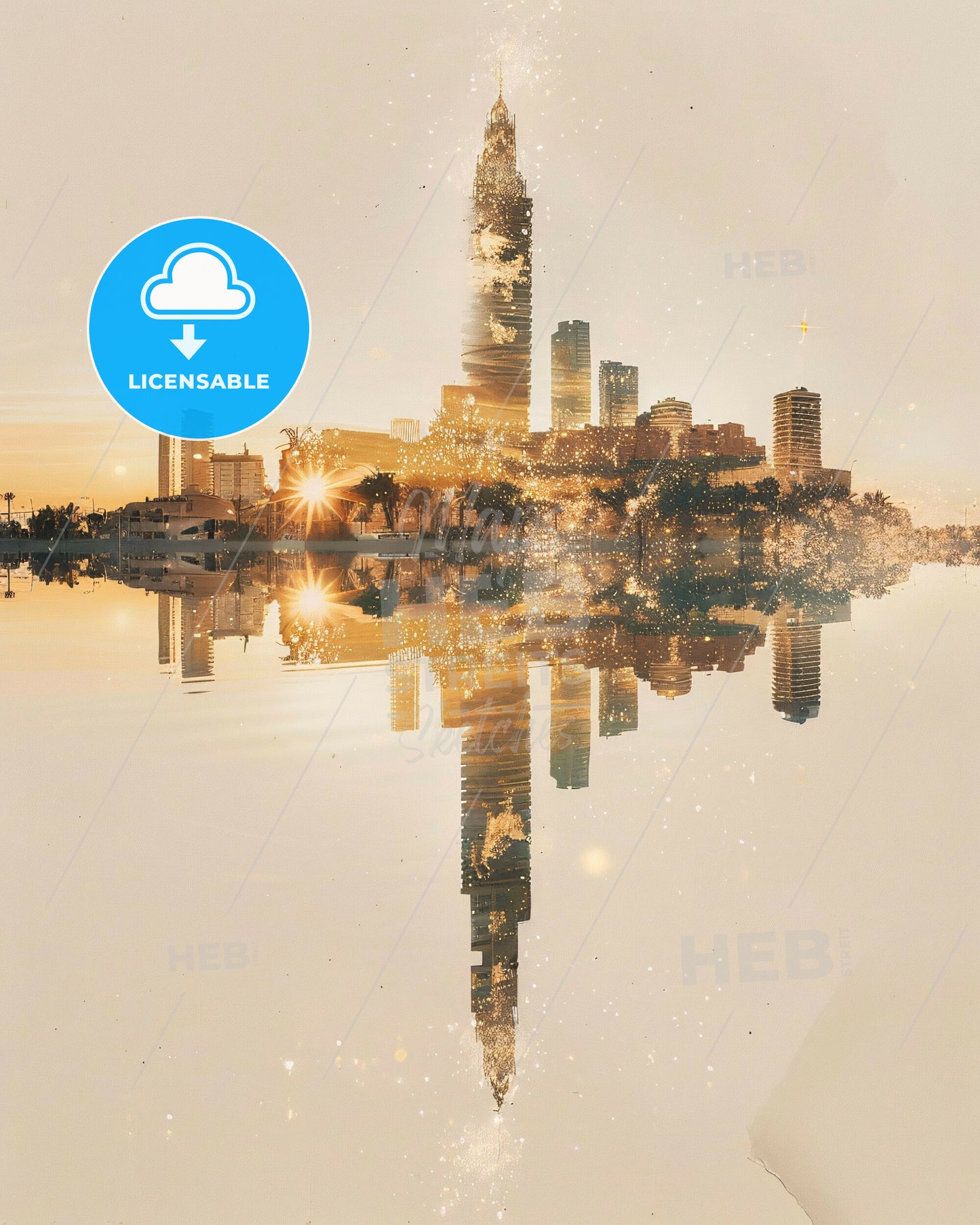 Torrevieja Skyline Wonders in Double Exposure Magic - A city skyline reflected in water