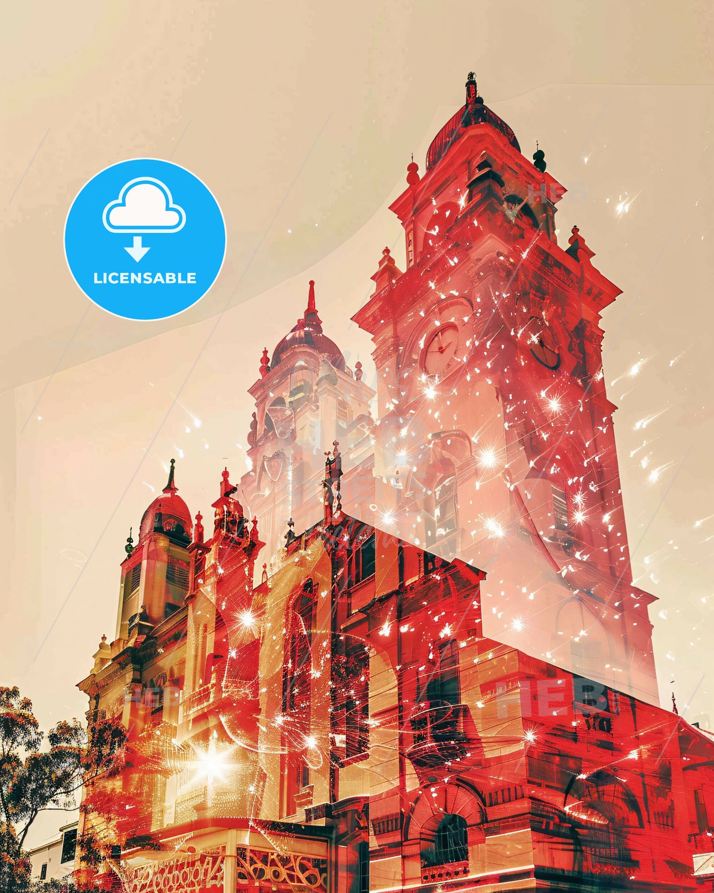 Townsville: Urban Glow Silhouette Skyline - A large building with a clock tower