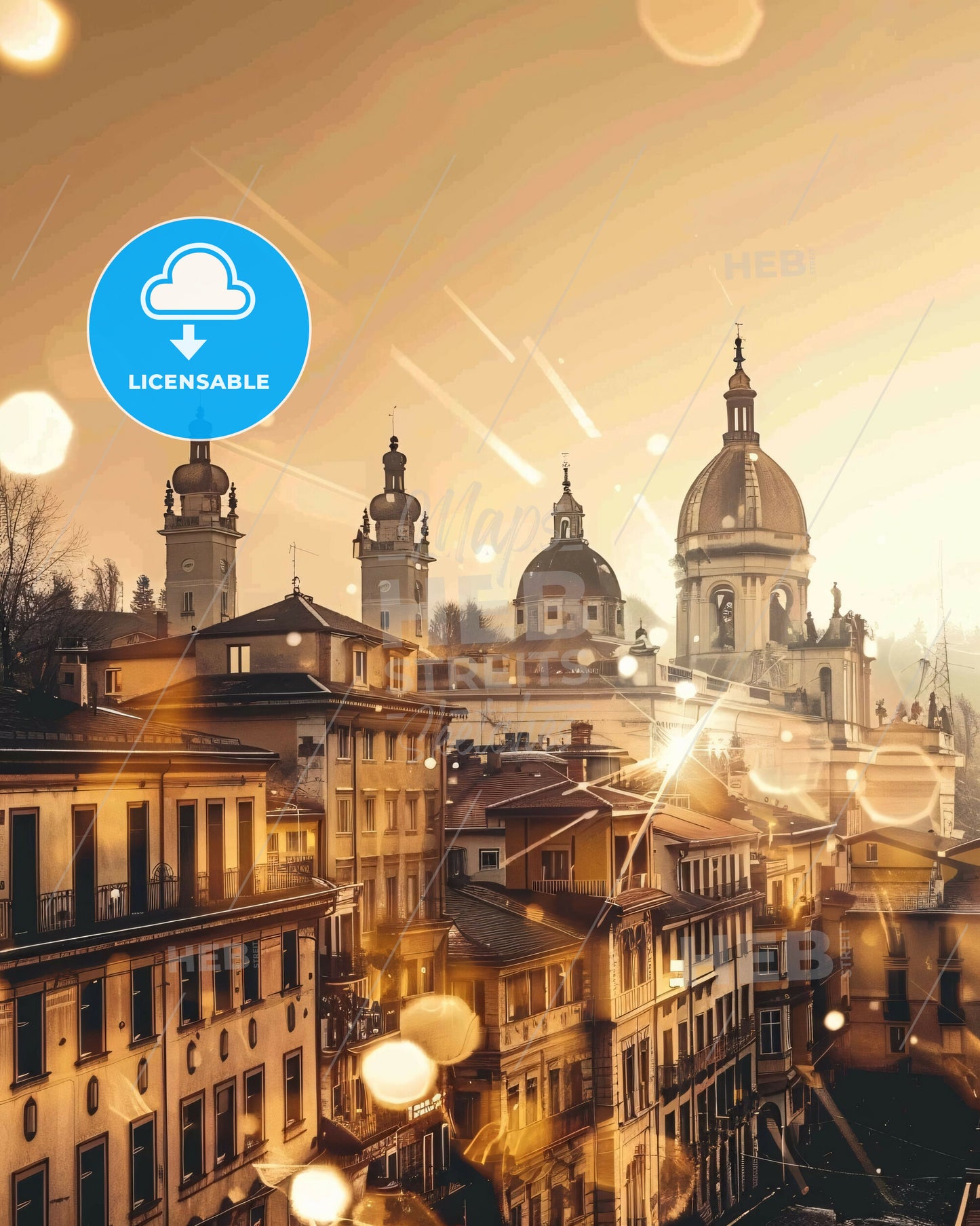 Trento Skyline Composite Art Beige Background Sparkles - A city with many buildings