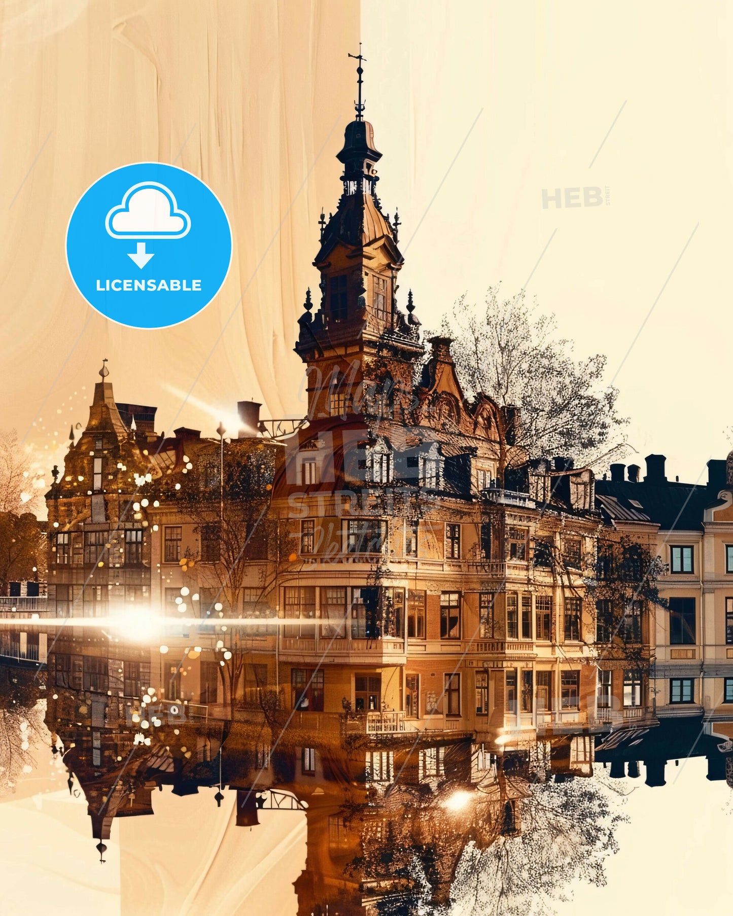 Trollhättan - A City of Light and Iconography - A building with a tower and a reflection of a body of water