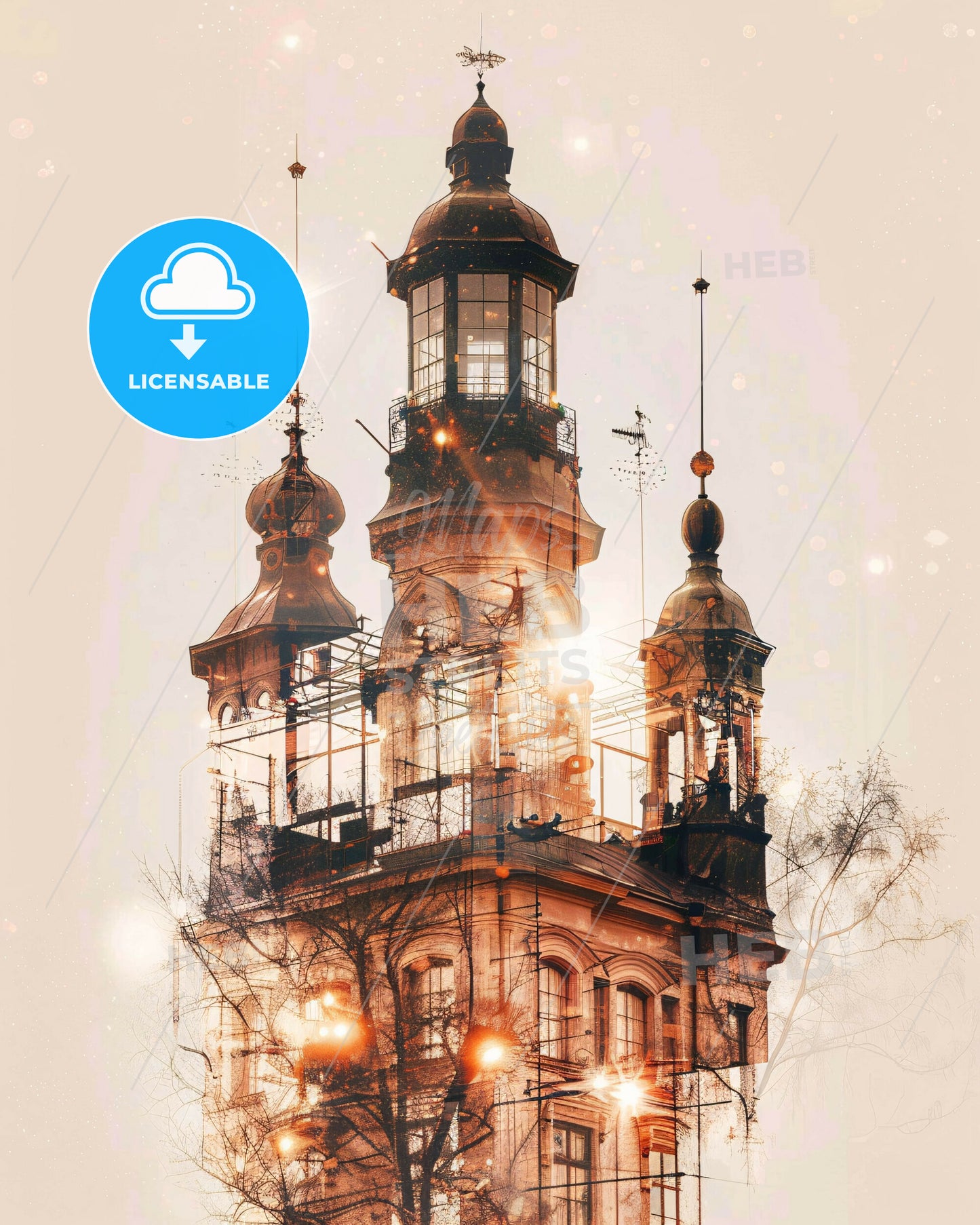 Tumba Architectural Silhouette Double Exposure Skyline - Yaroslavl with a tower