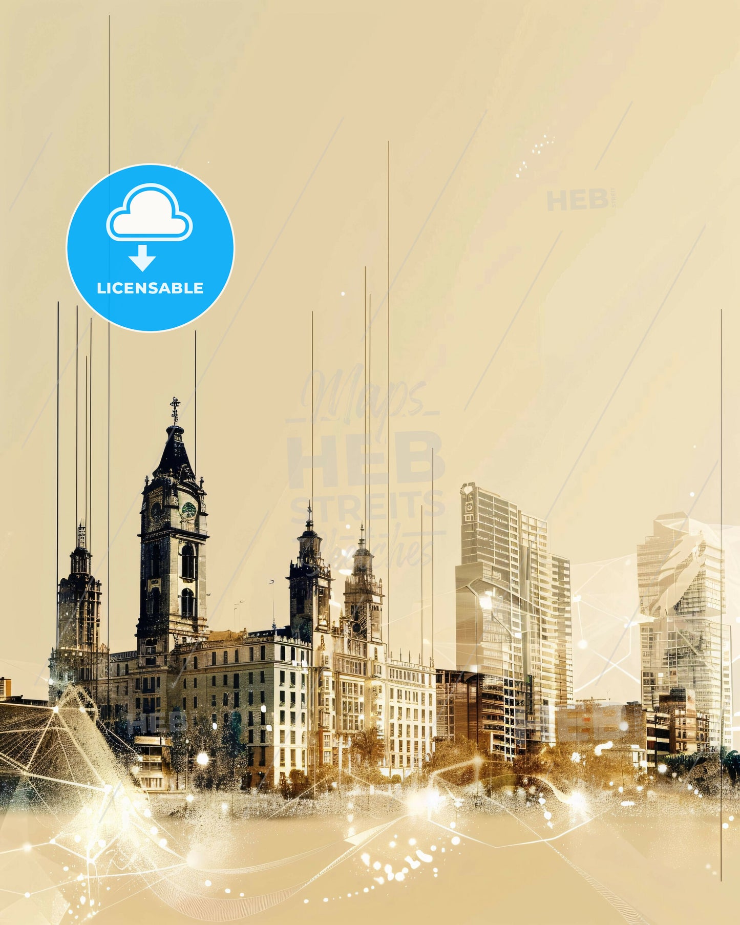 Usera Skyline Composite Art Poster with Local Colors - A city skyline with many buildings