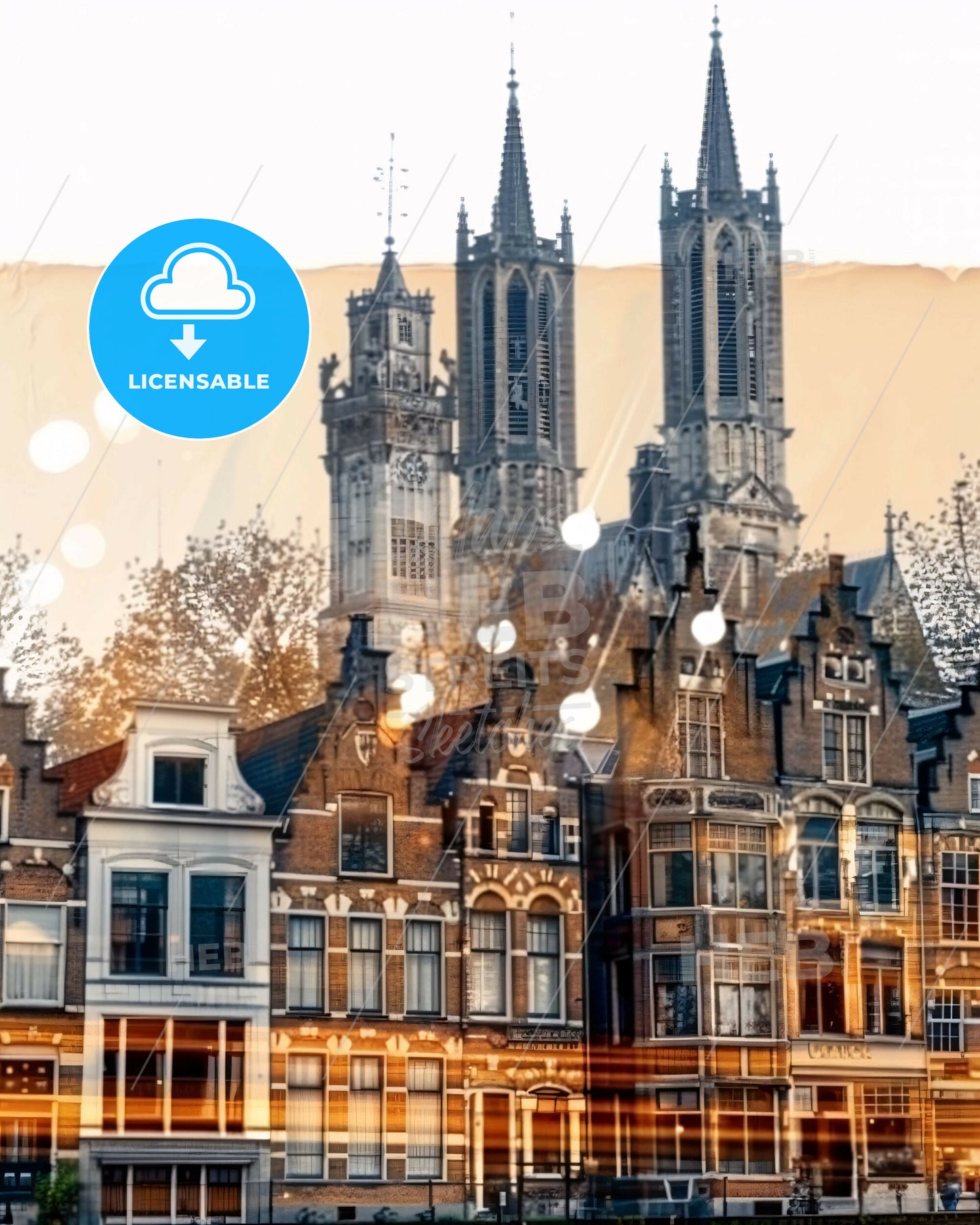 Utrecht Night Lights Composite Art Poster - A building with towers and trees