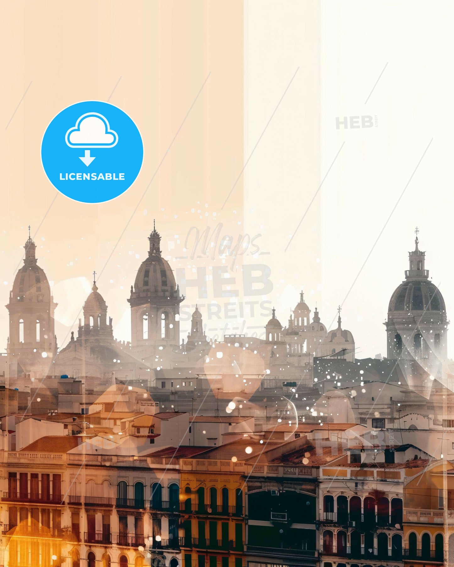 Valencia Skyline Double Exposure Art Poster - A city skyline with many domes