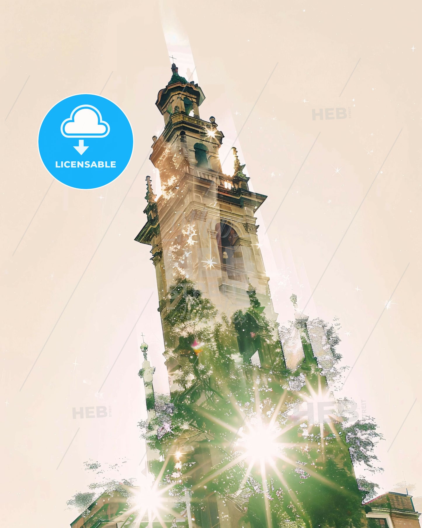 Valledupar Skyline City Panorama Artwork - A tall building with a tower and a spire