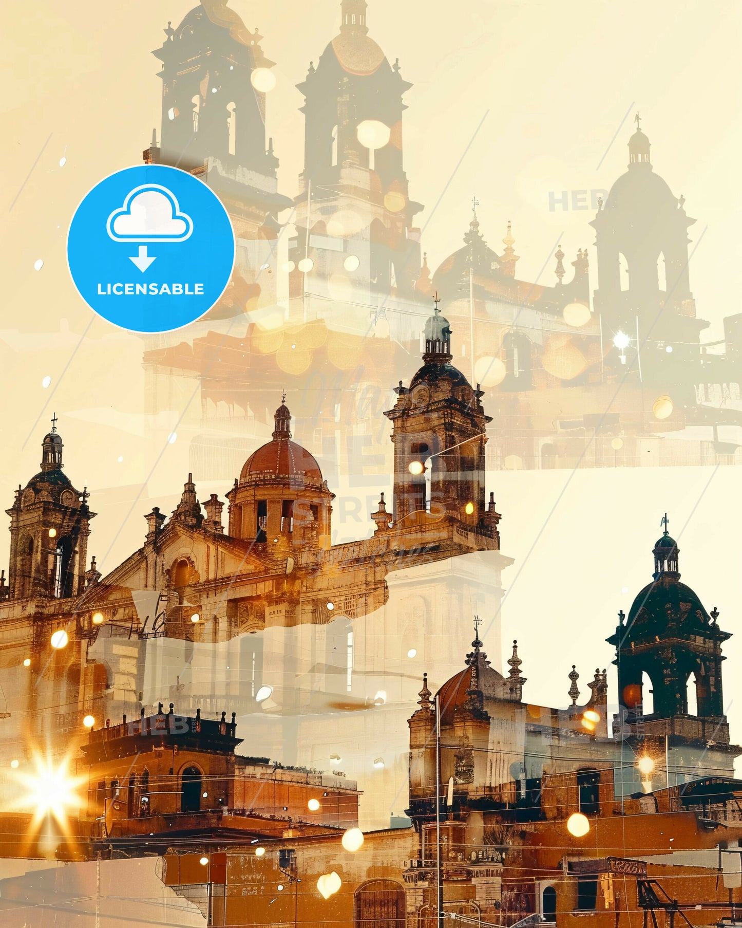 Inspiring Veracruz City Double Exposure Sky Poster - A multiple exposure of a building