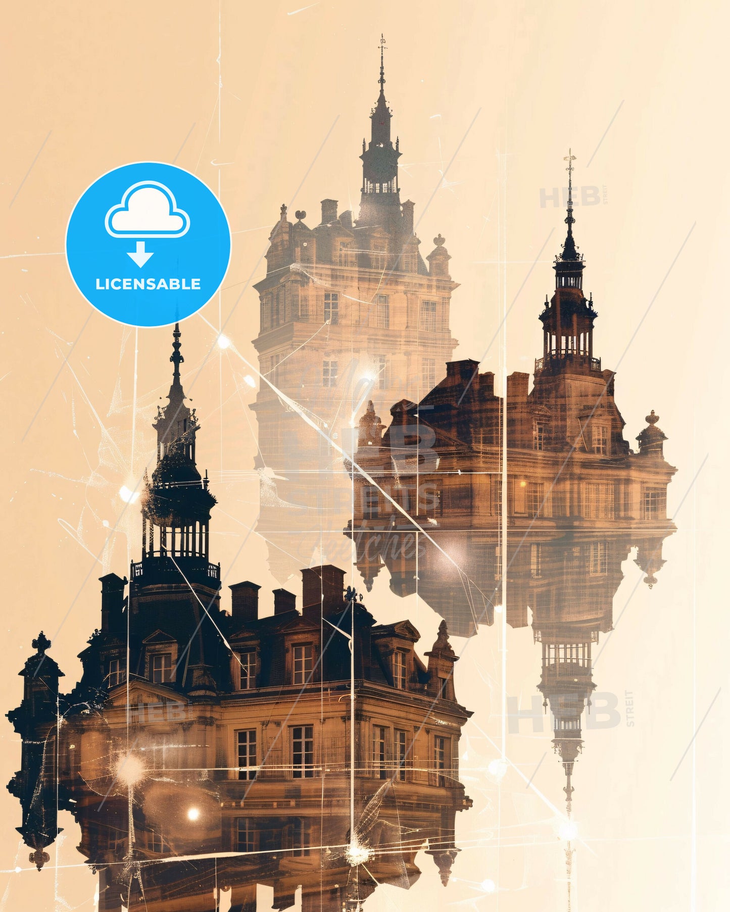 Versailles Buildings Skyline Composite Bright Beige Poster - A double exposure of a building