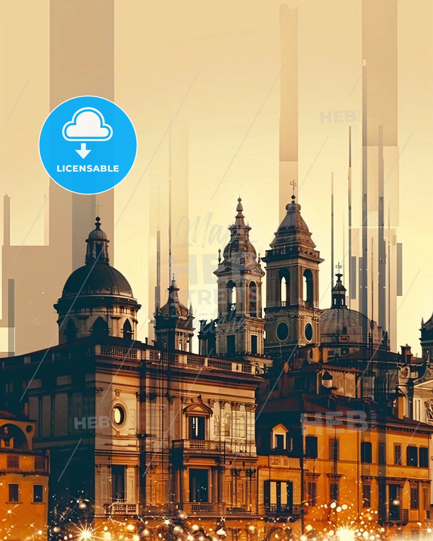 Vicenza Skyline Double Exposure Art Poster - A building with many towers