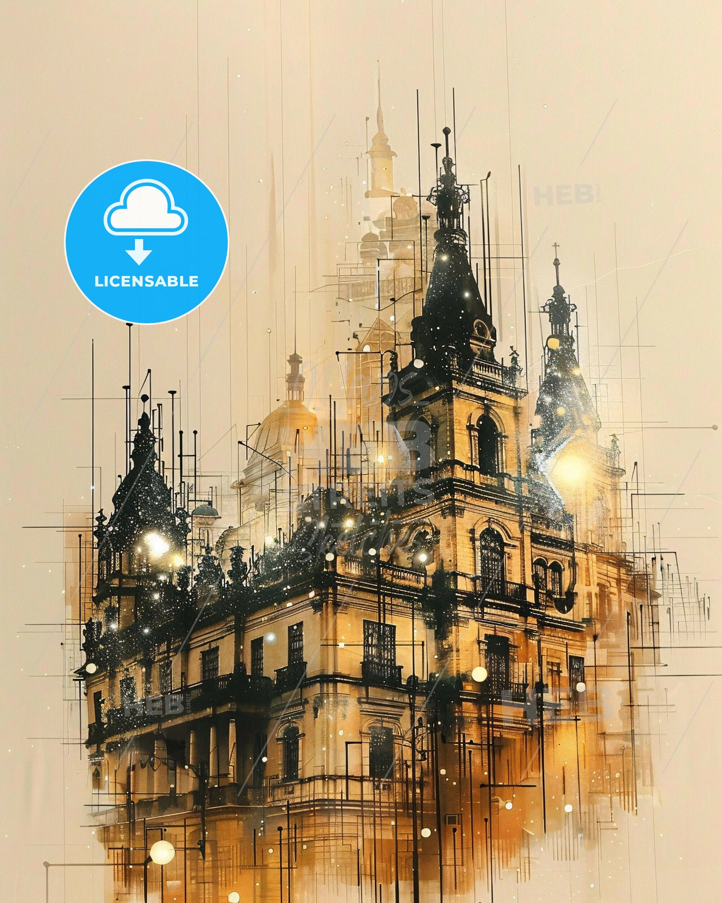 Villavicencio Cityscape: Art Deco Symphony - A building with towers and a tower