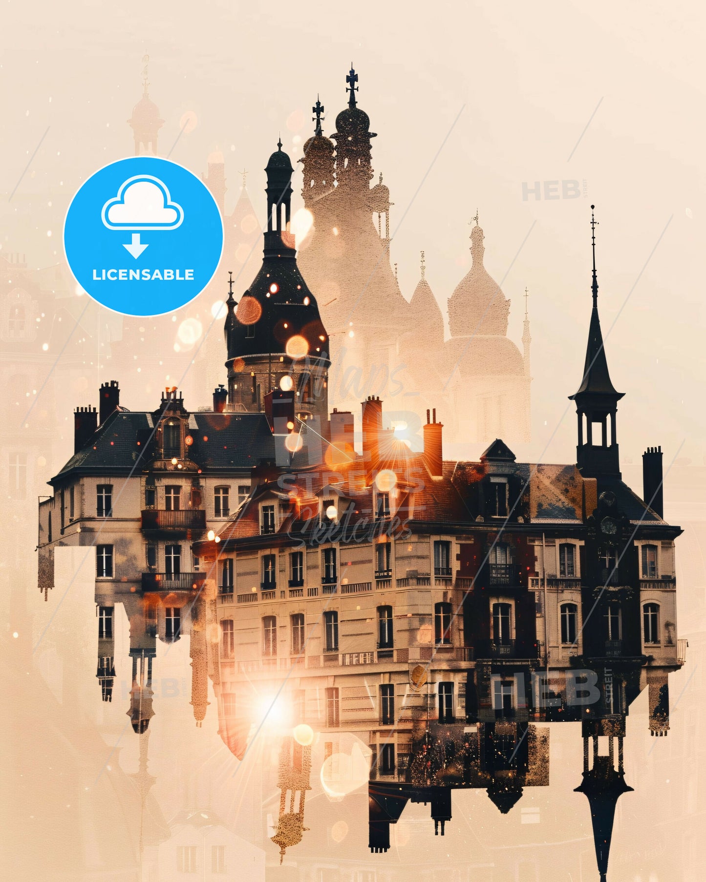 Villeneuve-d Ascq France Skyline Bright Poster Design - A building with towers and a dome