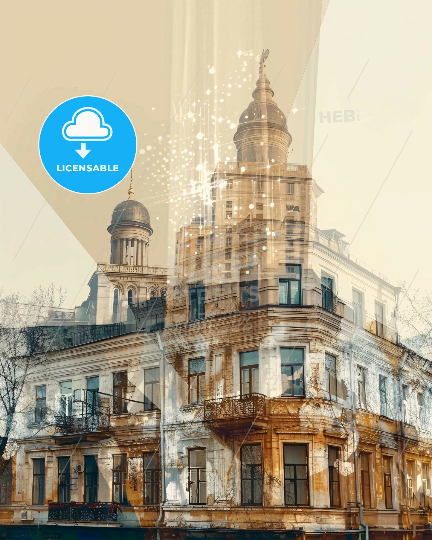 Vinnytsia Skyline with Local Landmarks on Beige - A building with a tower and a statue