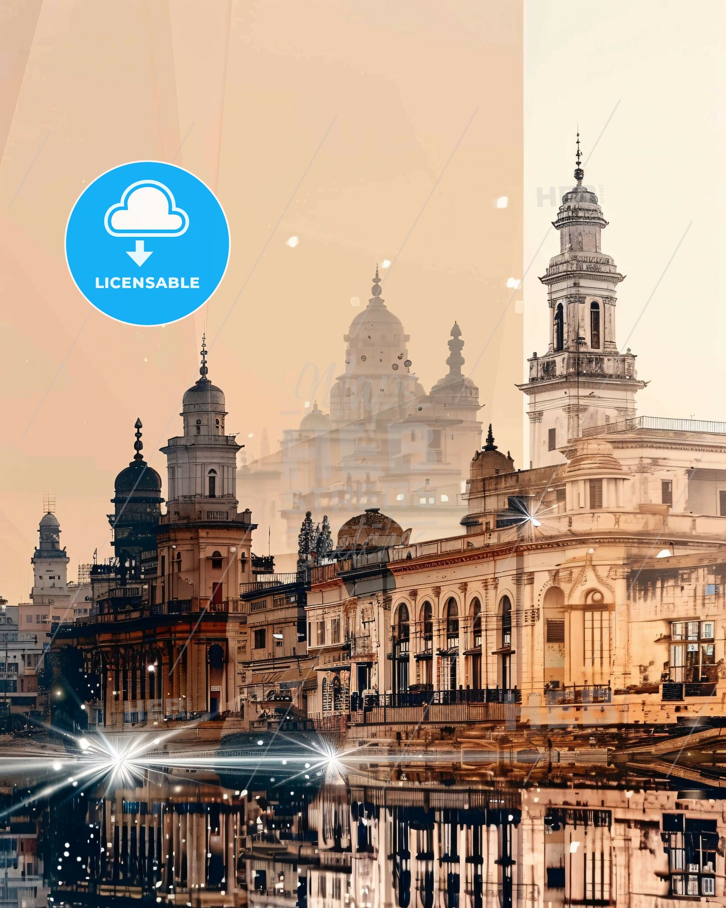 Visakhapatnam Skyline Double Exposure Metropolis Art Print - A city with a river and a building