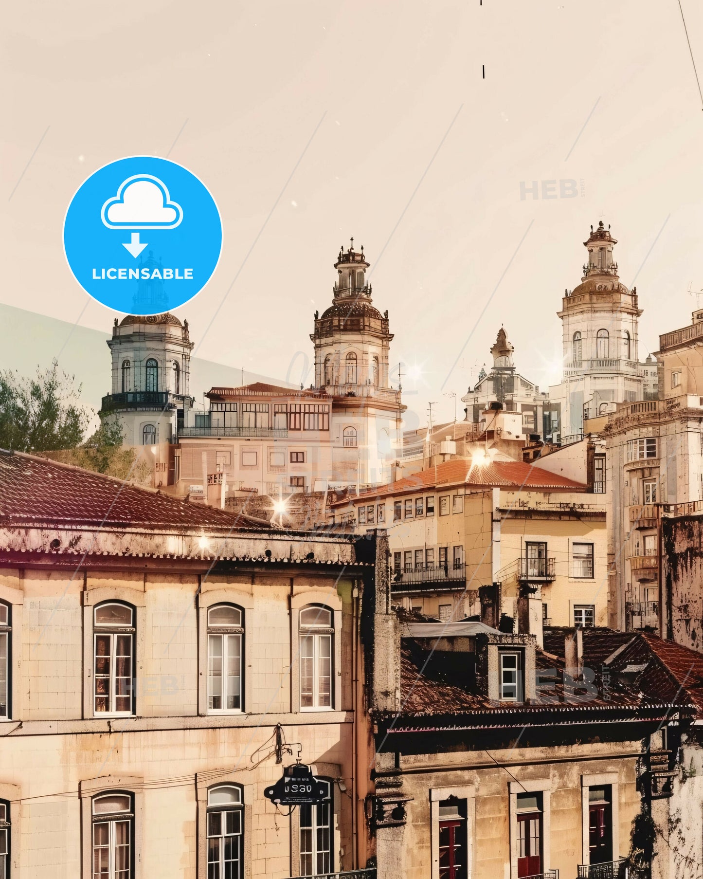 Viseu Skyline Double Exposure Cityscape Art - A group of buildings with towers