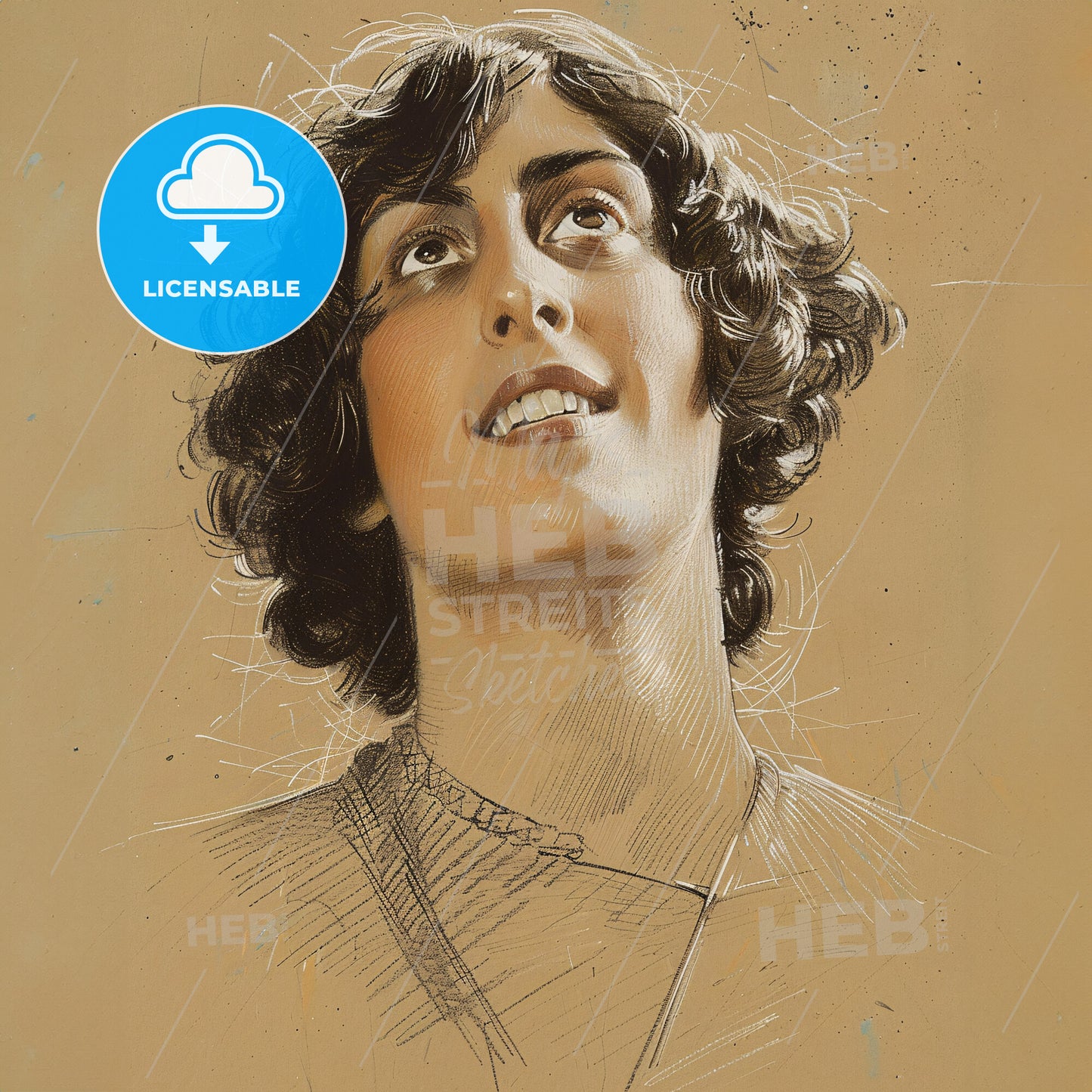 Vita Sackville-West, 1892 - 1962, British writer and gardener - A Drawing Of A Woman Looking Up