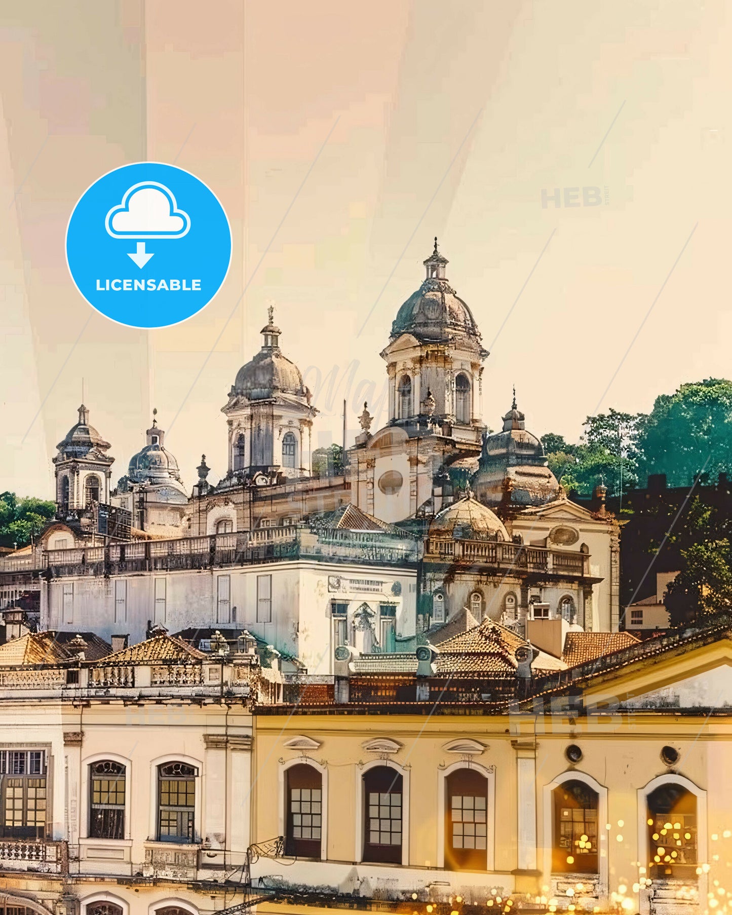 Vitoria da Conquista City Skyline Double Exposure Art - A large building with many domes