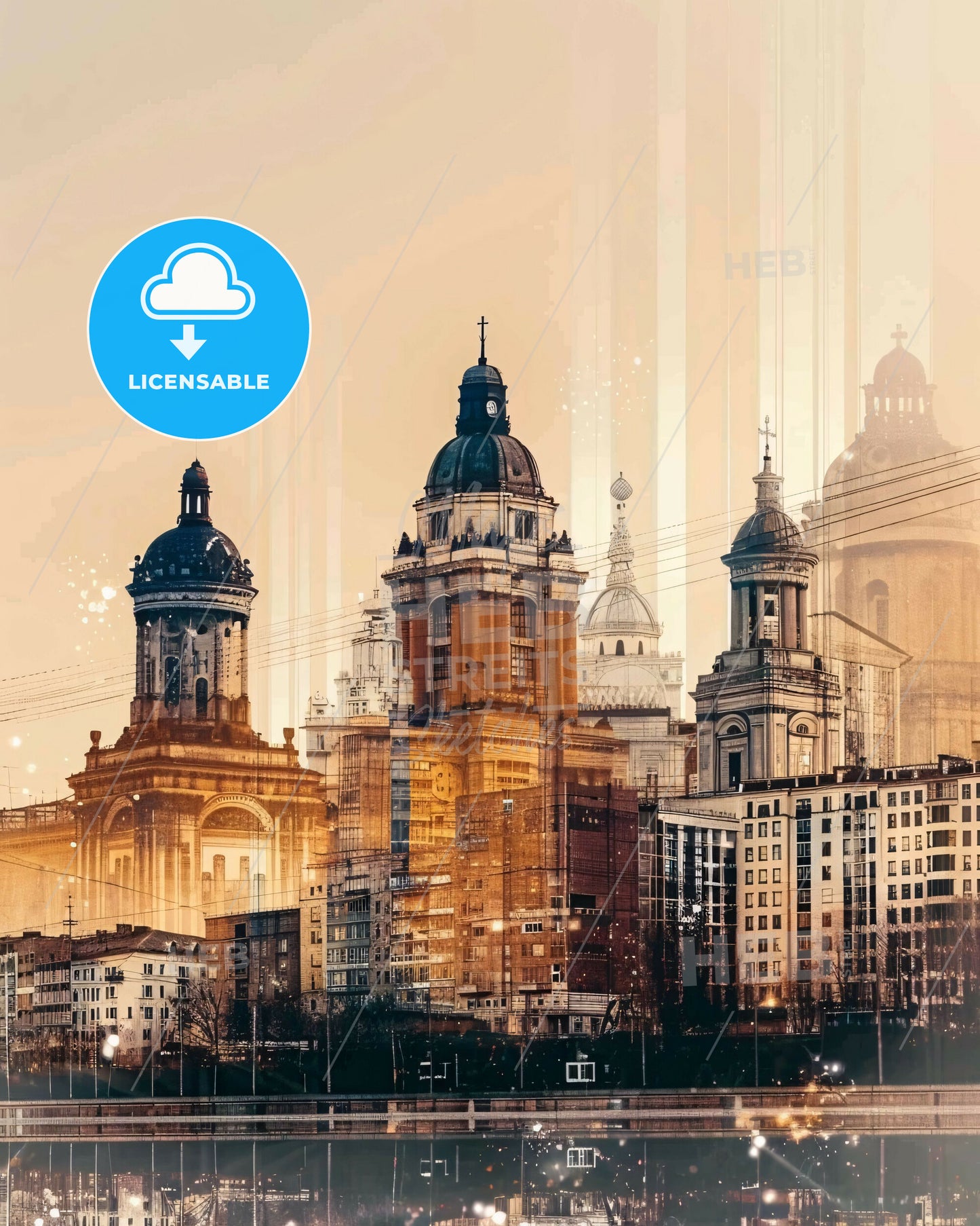 Volgograd Skyline Double Exposure Poster - A city skyline with many buildings