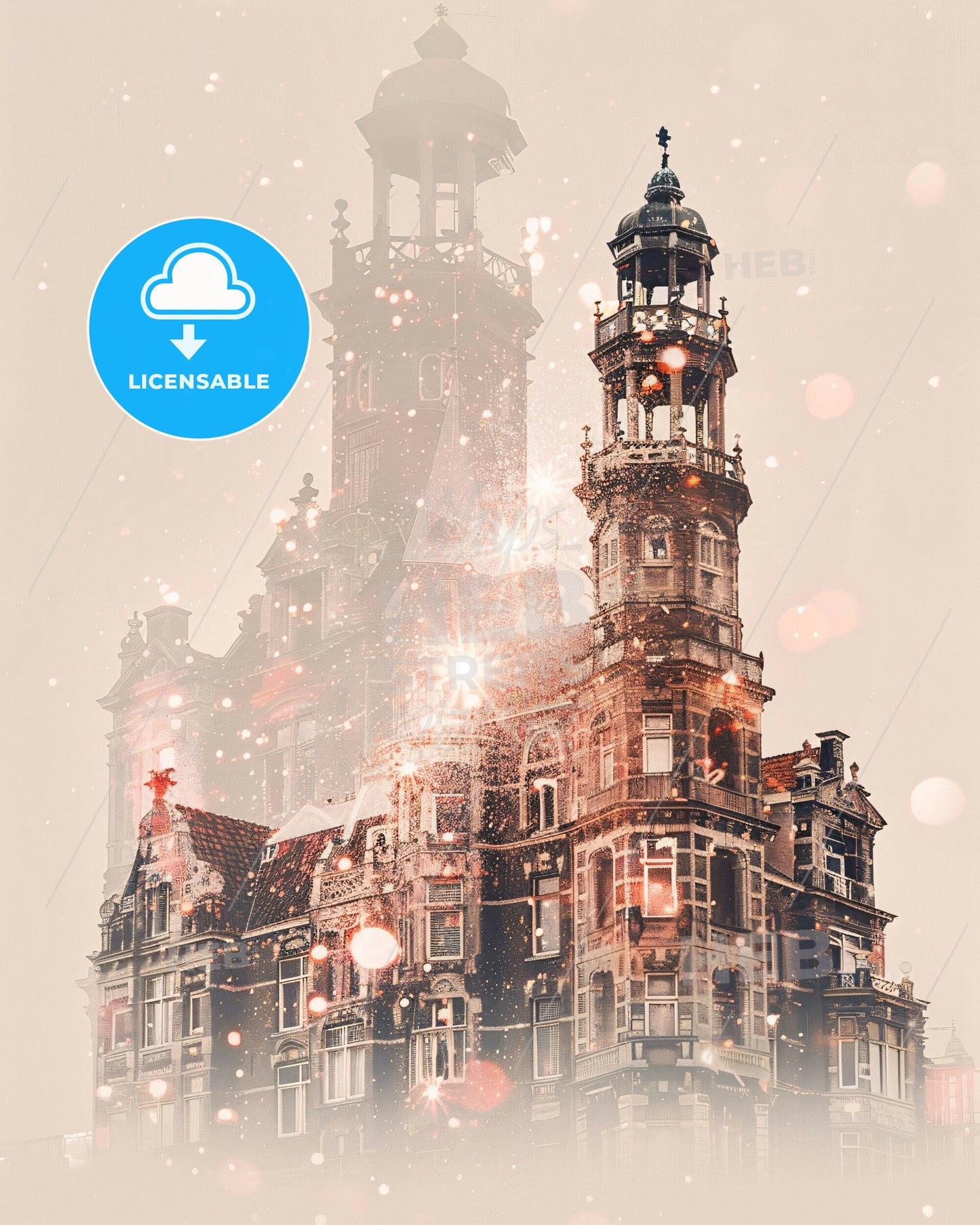 Westland Double Exposure Composite Art Skyline - A building with a tower