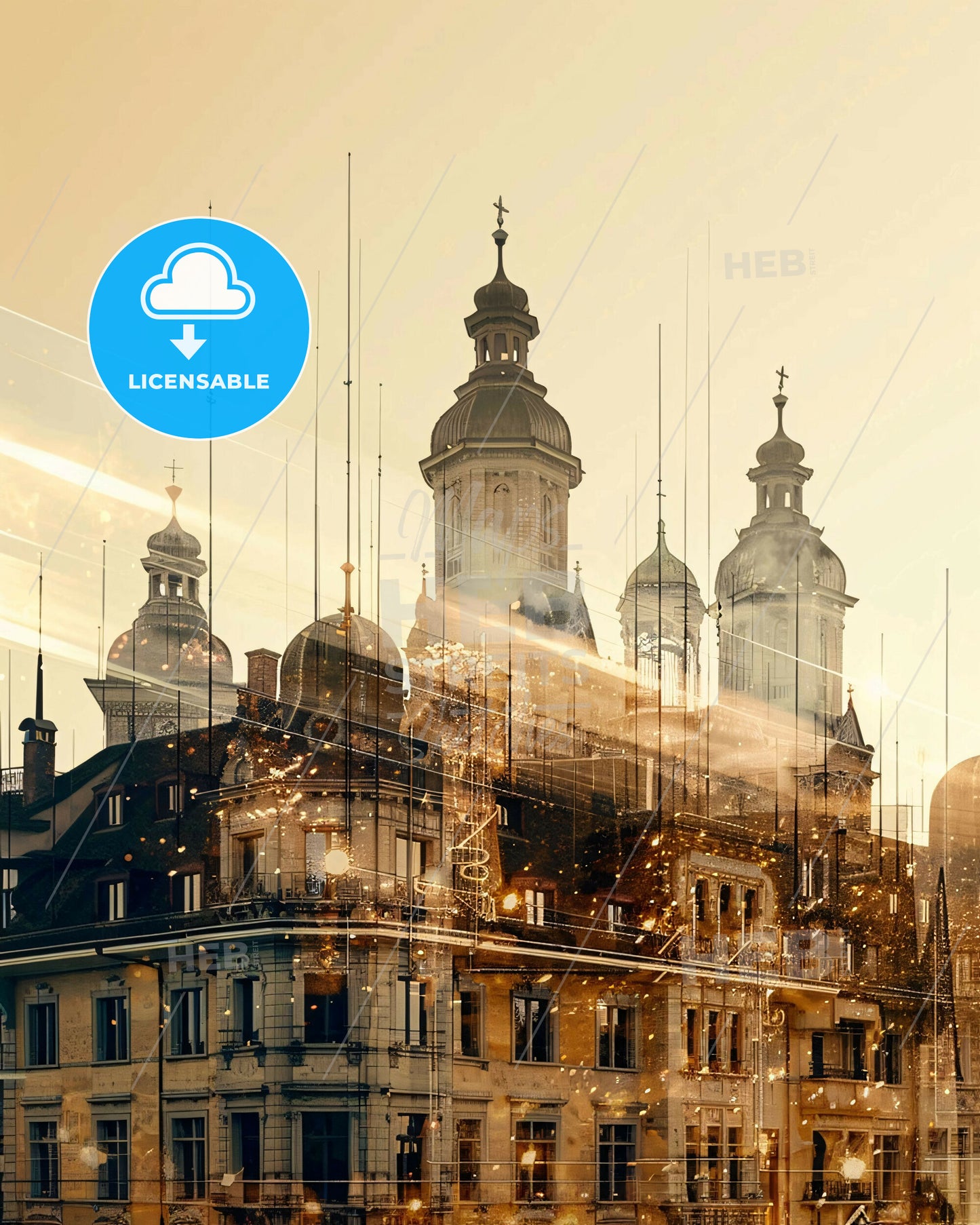 Winterthur Skyline Cityscape Composite Poster - A building with towers and a city skyline