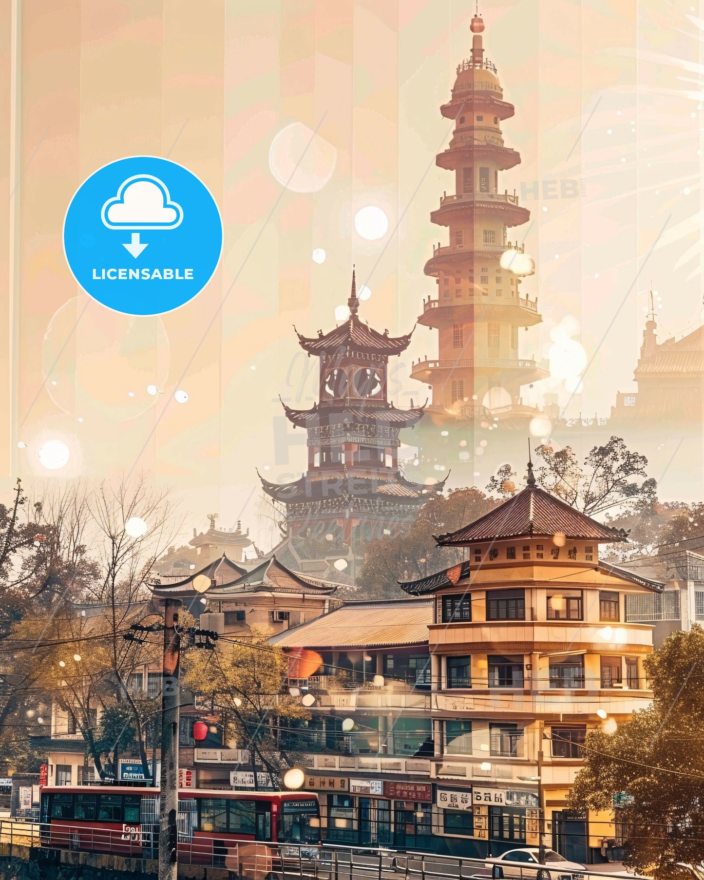 Xuchang Skyline Art - Local Icons Composite - A city with buildings and a tower