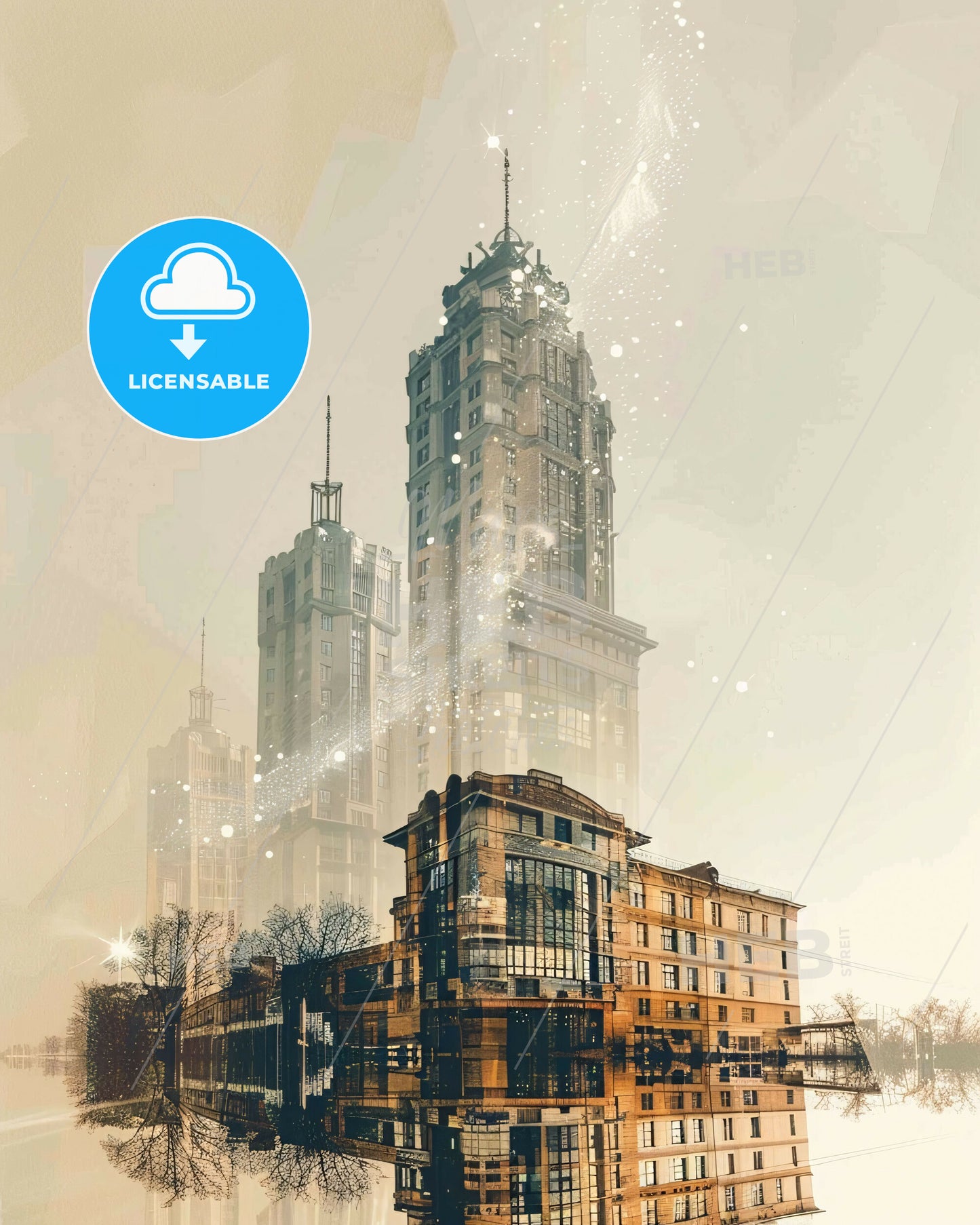 Yekaterinburg City Icons in Vibrant Nightfall Glow - A city skyline with many tall buildings