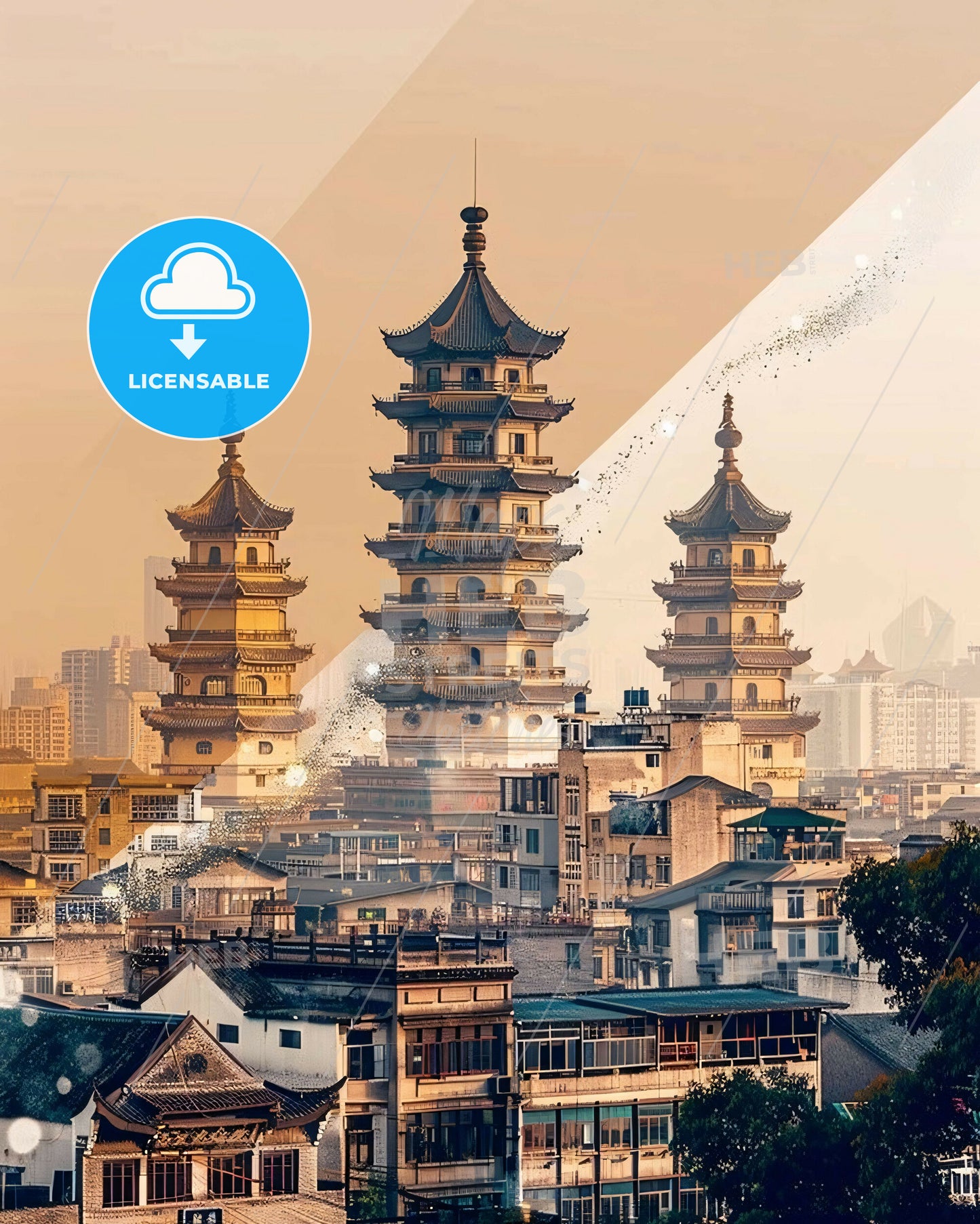 Yuzhou Skyline Double Exposure Art Poster - A group of buildings with towers