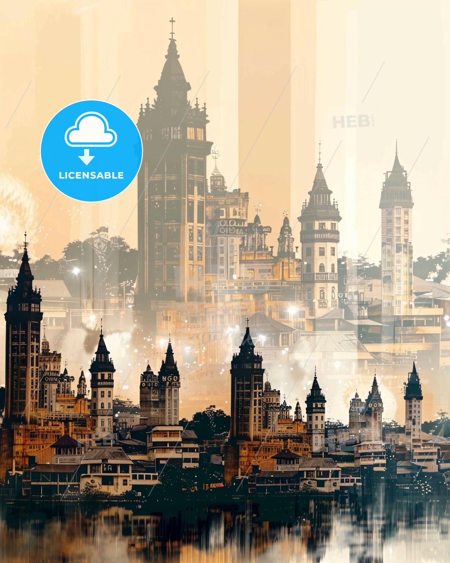 Zamboanga City Skyline Architecture Art Double Exposure - A city with towers and buildings