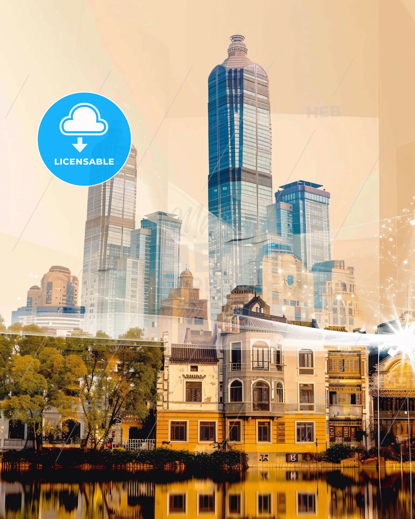 Zhenjiang Skyline Local Icons Poster - A city skyline with trees and buildings