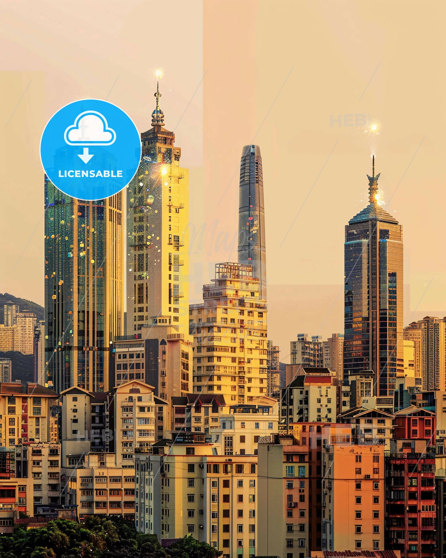 Zhuhai Skyline Double Exposure Composite Art - A city skyline with tall buildings