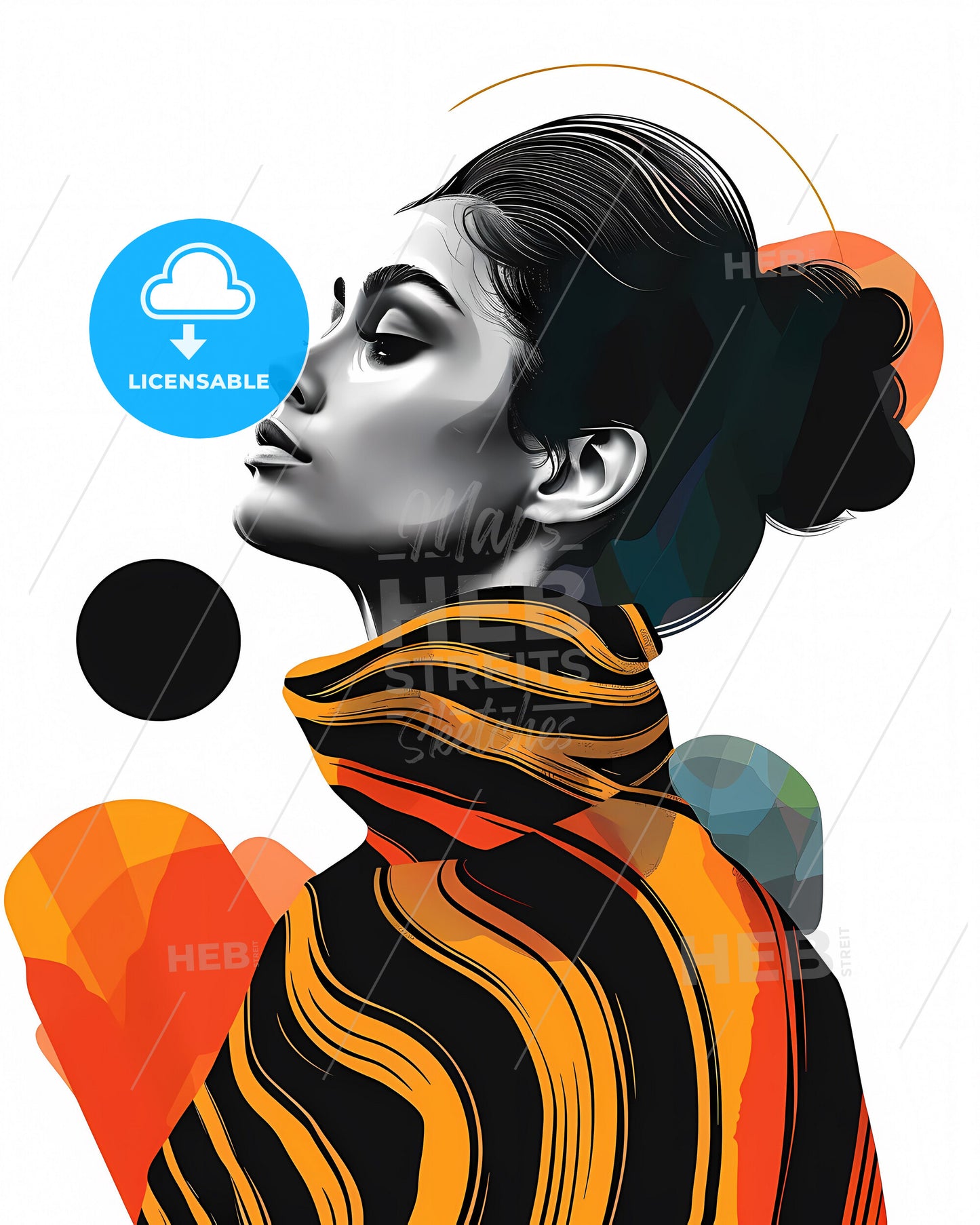 Minimalist Digital Art: Elegant Plus-Size Woman in Zebra Print, Emotive Portrait, Appropriation Art