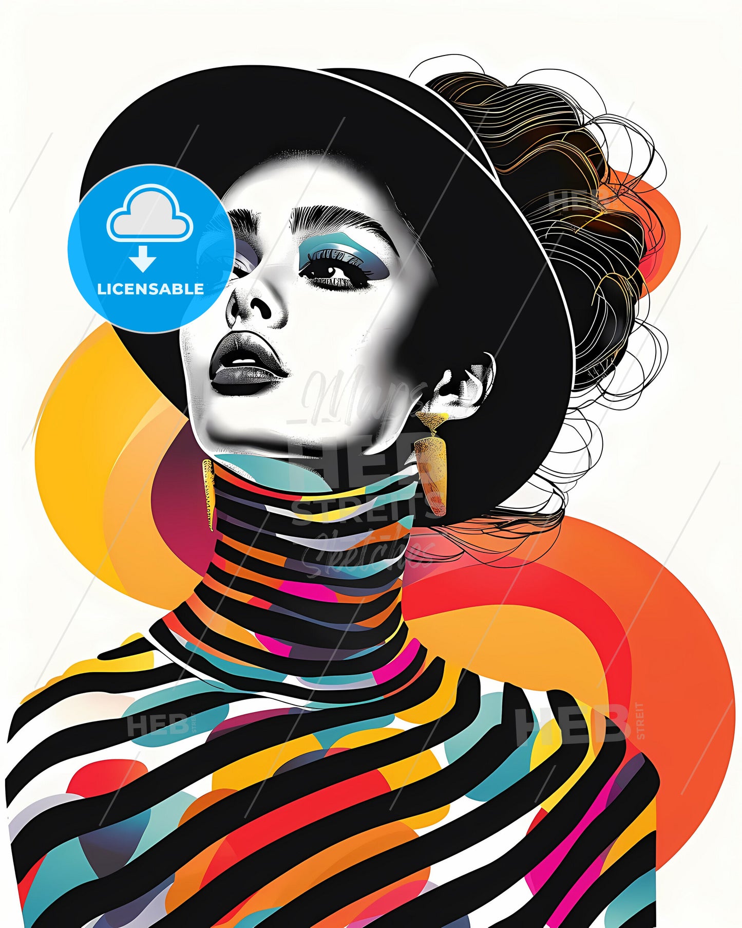 Black and white illustration of a stylish, expressive woman with zebra patterns, showcasing minimalism and art