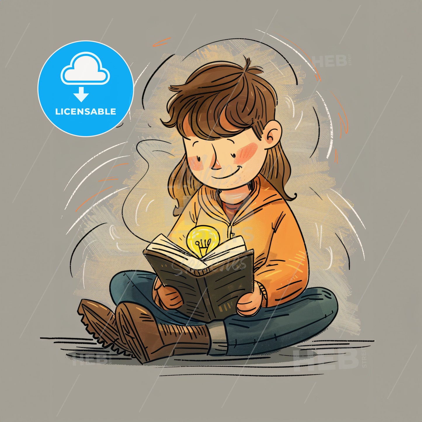 A Child Engrossed In A Book - A Cartoon Of A Girl Reading A Book