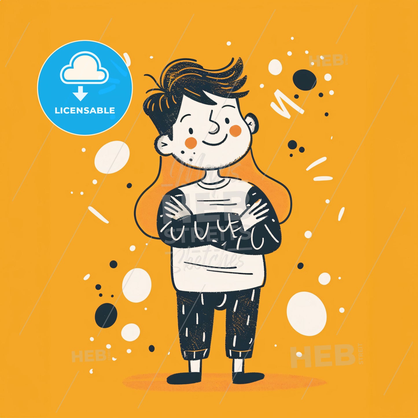 A Child With A Furrowed Brow And Crossed Arms - A Cartoon Of A Boy With His Arms Crossed