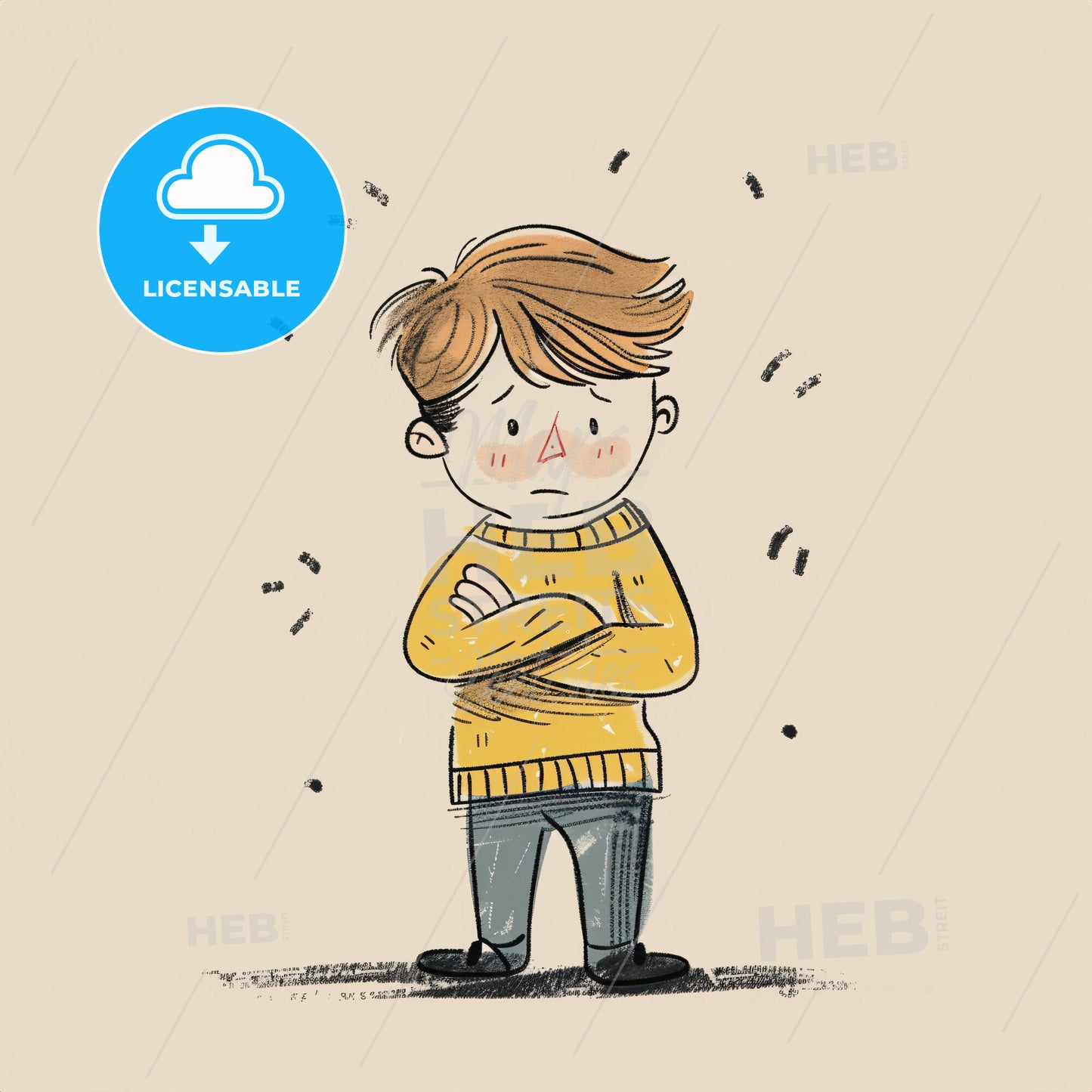 A Child With A Furrowed Brow And Crossed Arms - A Cartoon Of A Boy With His Arms Crossed