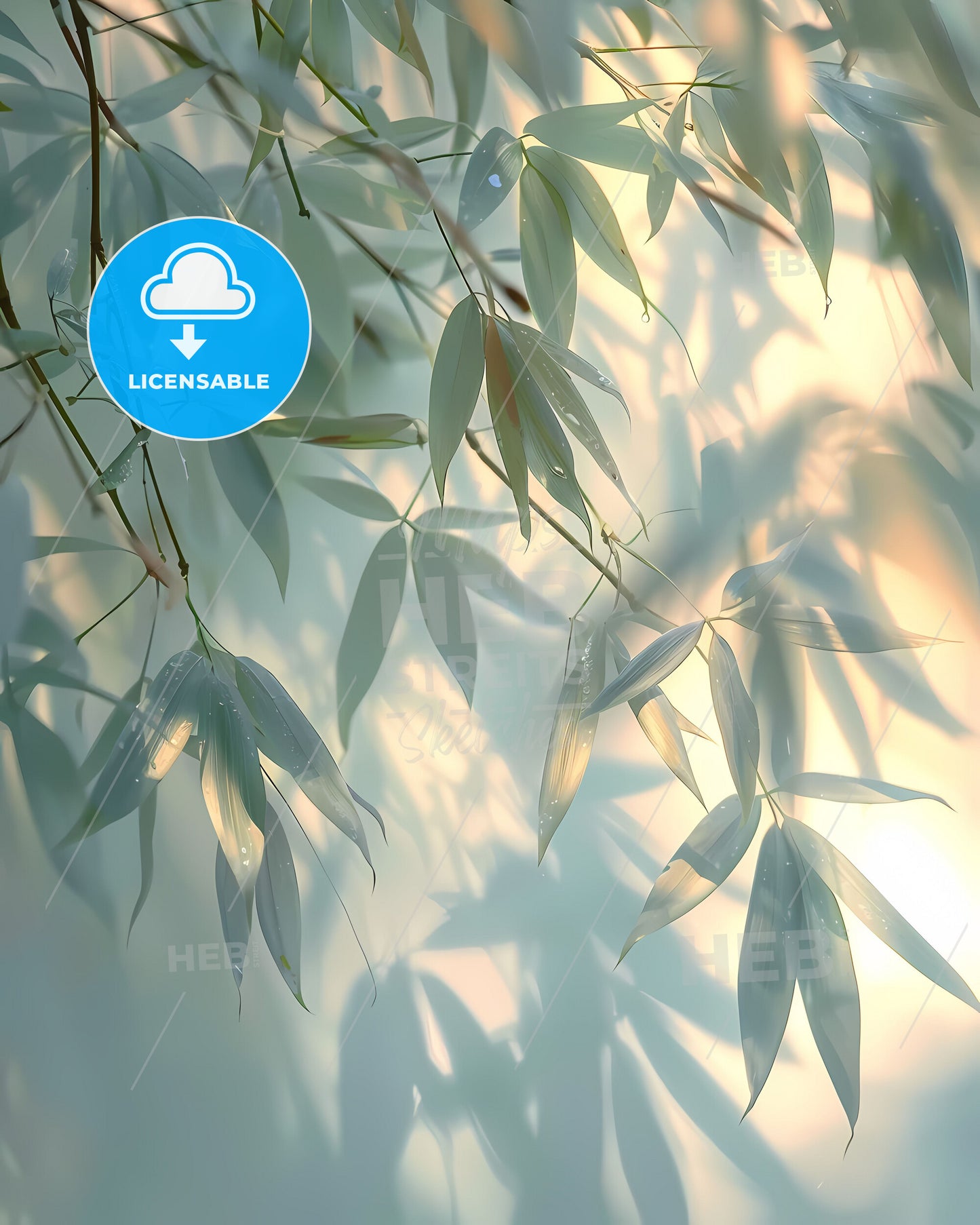 Ethereal Bamboo Shadows: Close-Up Painting of Sunlight Patterns on Water