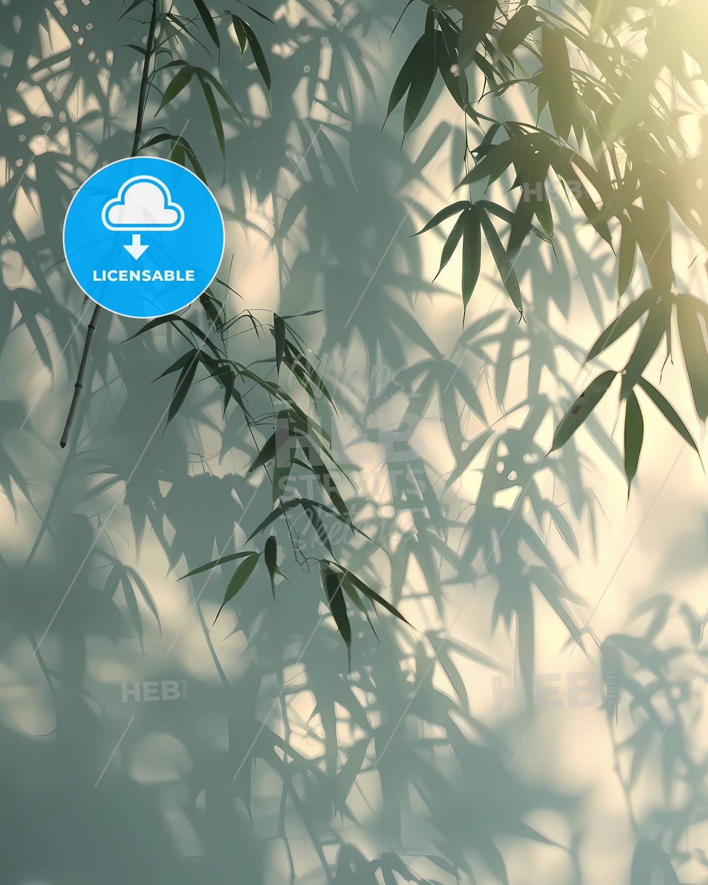 Ethereal Bamboo Shadow Painting: Sunlight Patterns on Water, Vibrant Art