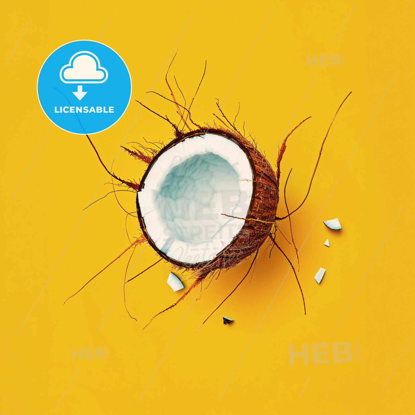 A Coconut Cut In Hal - A Coconut With Broken Shell