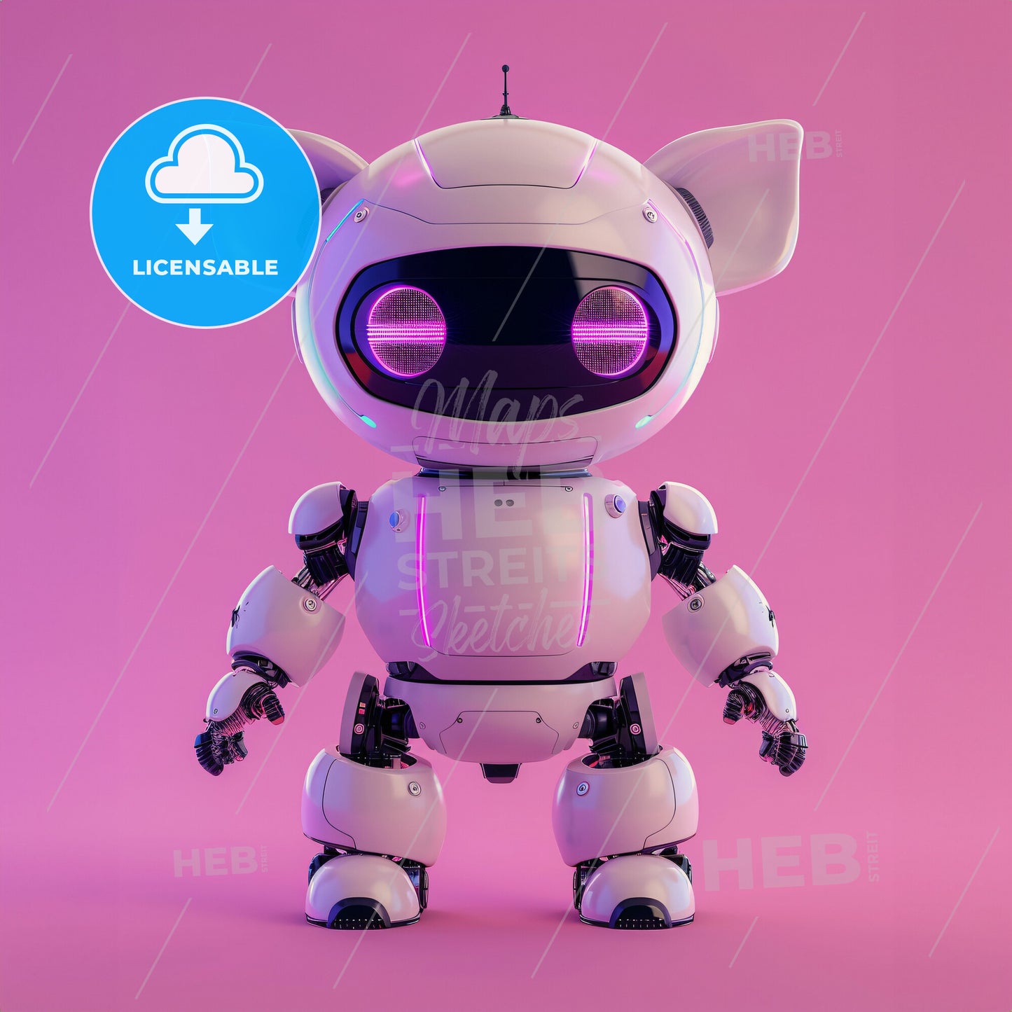 A Cute Little Robot Shape As A Pig - A White Robot With Pink Lights
