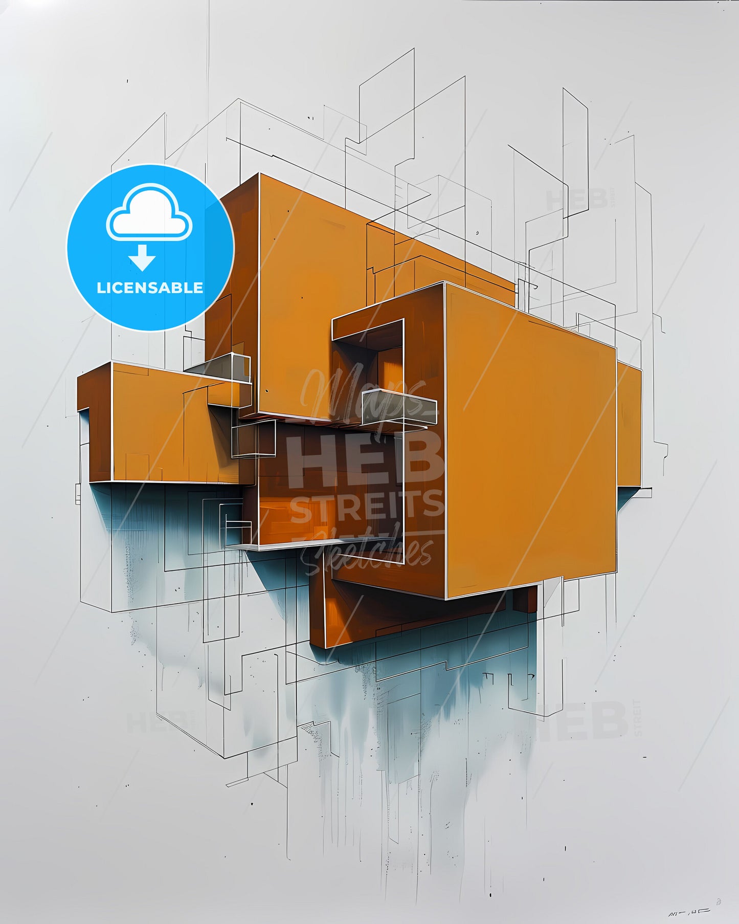 Golden ratio minimal artwork, painting, orange cubes, modern art, abstract