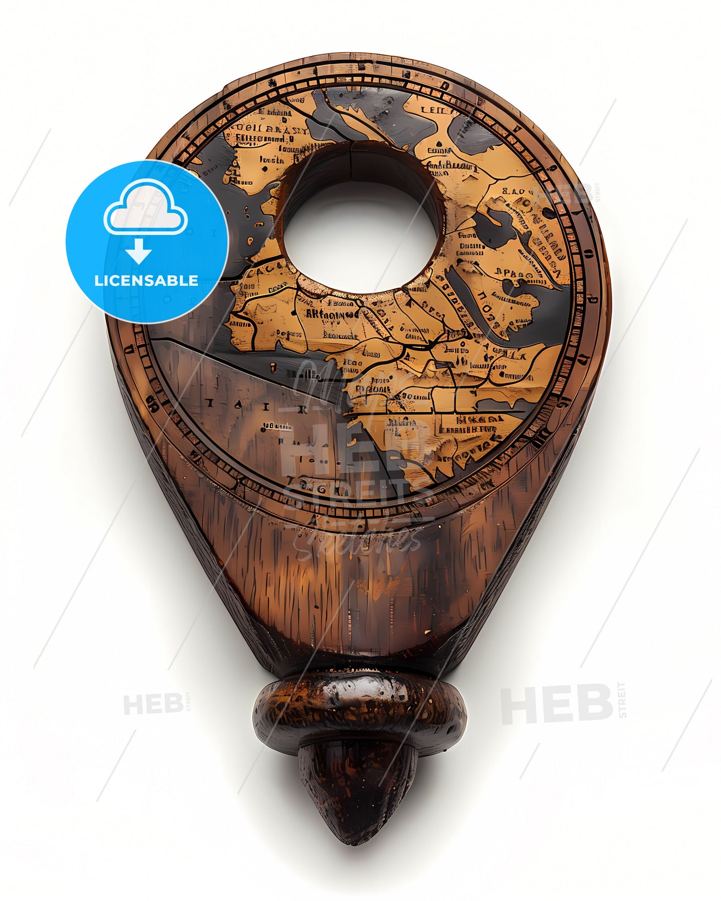 Intricate Medieval Map Marker Painting - Vibrant Art with a Focal Wood Element and Perforated Detail