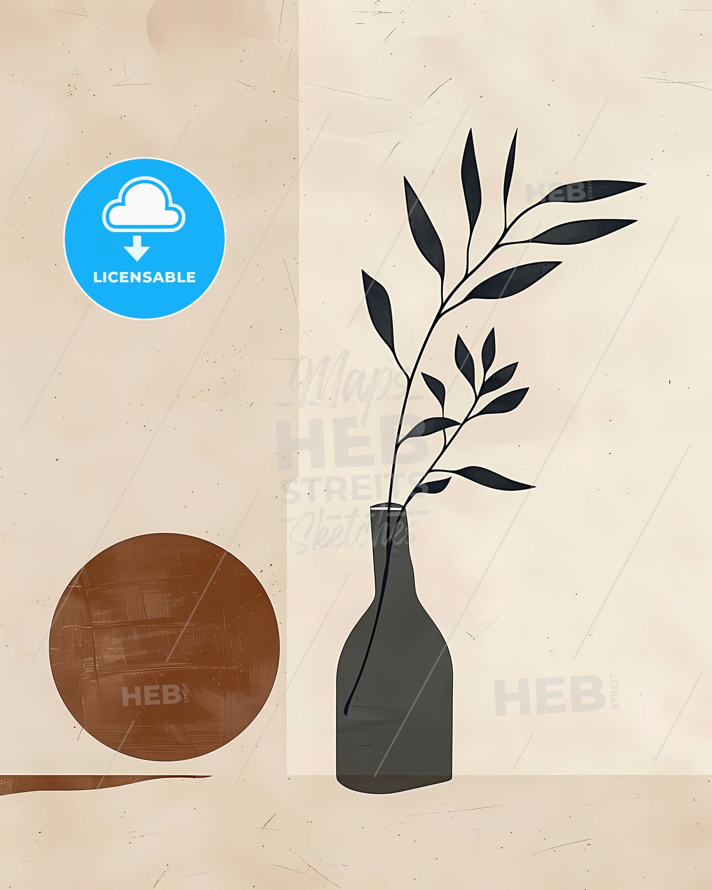 Vibrant Boho Painting: Minimalist Art with Vase and Branch