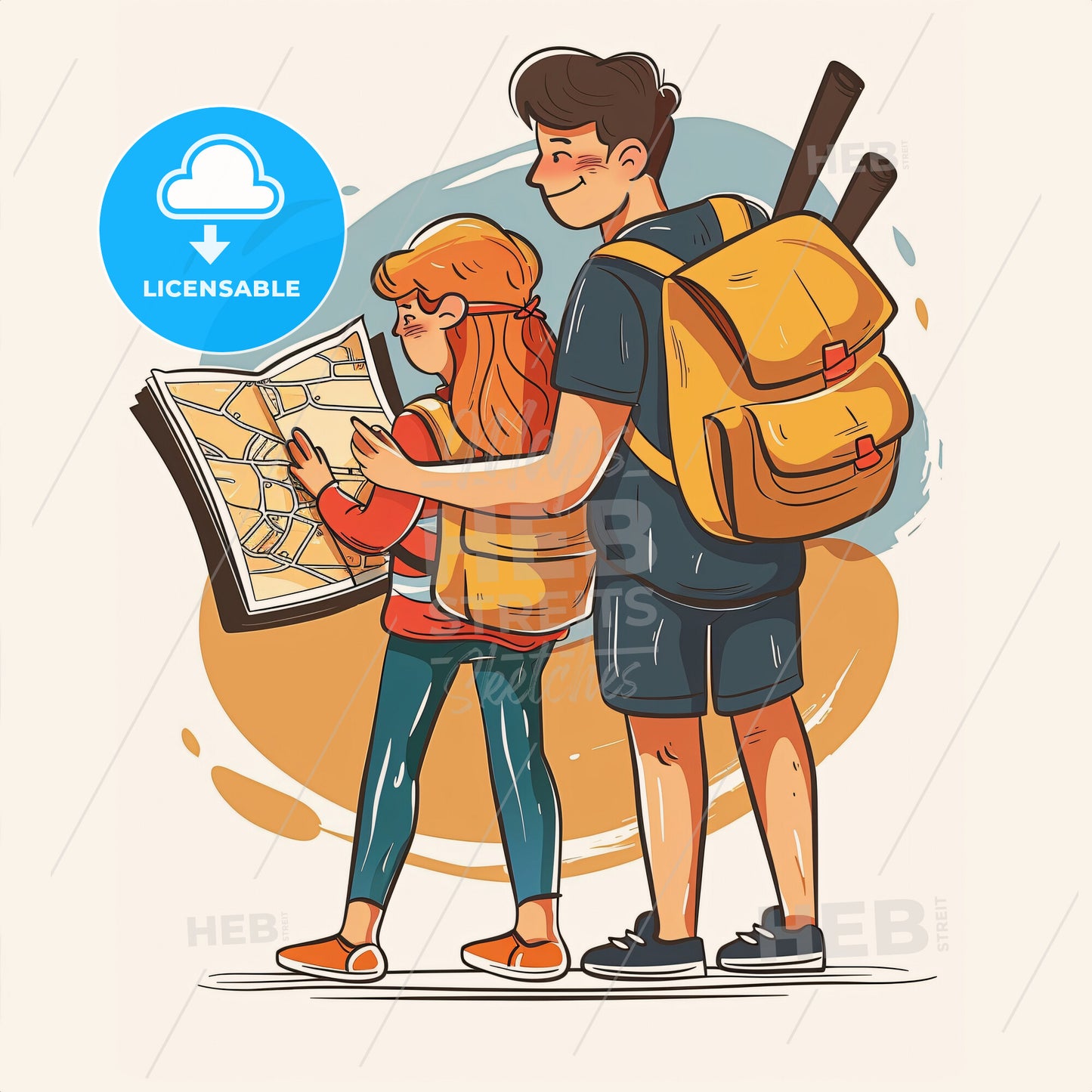 A parent and child looking at a map together - A boy and girl looking at a map