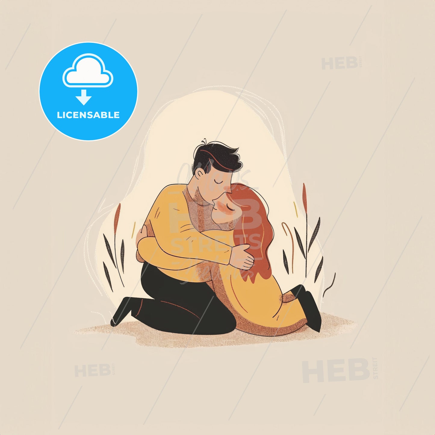 A parent kneels on the floor and offers a hug to a crying child - A man and woman hugging