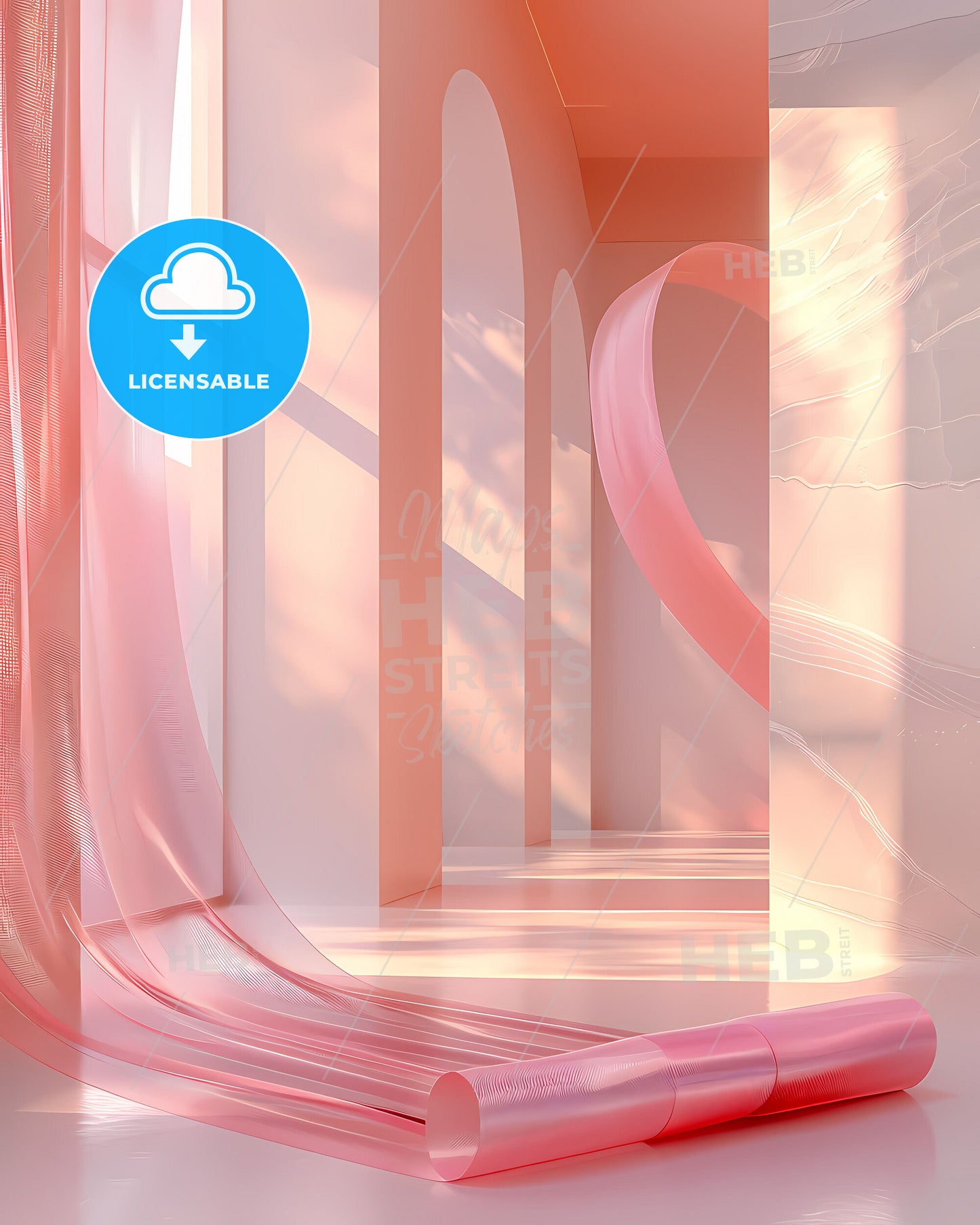 Pink Ribbon on Abstract Canvas: Modern Art Wall Decor with Vibrant Paint Strokes and Soft Lighting