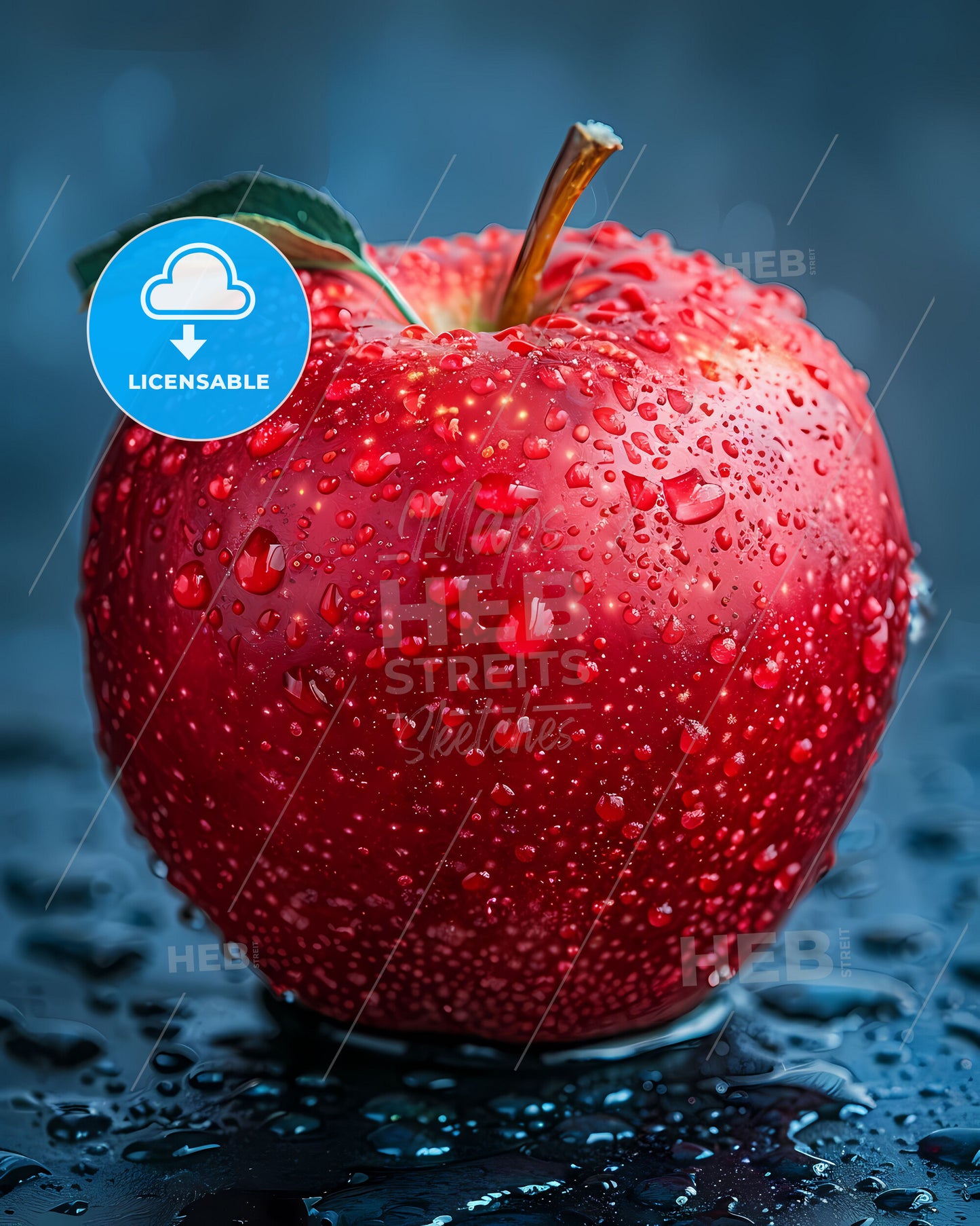 Hand Painted Red Apple on a Dish with Water Drops - Vibrant Fine Art