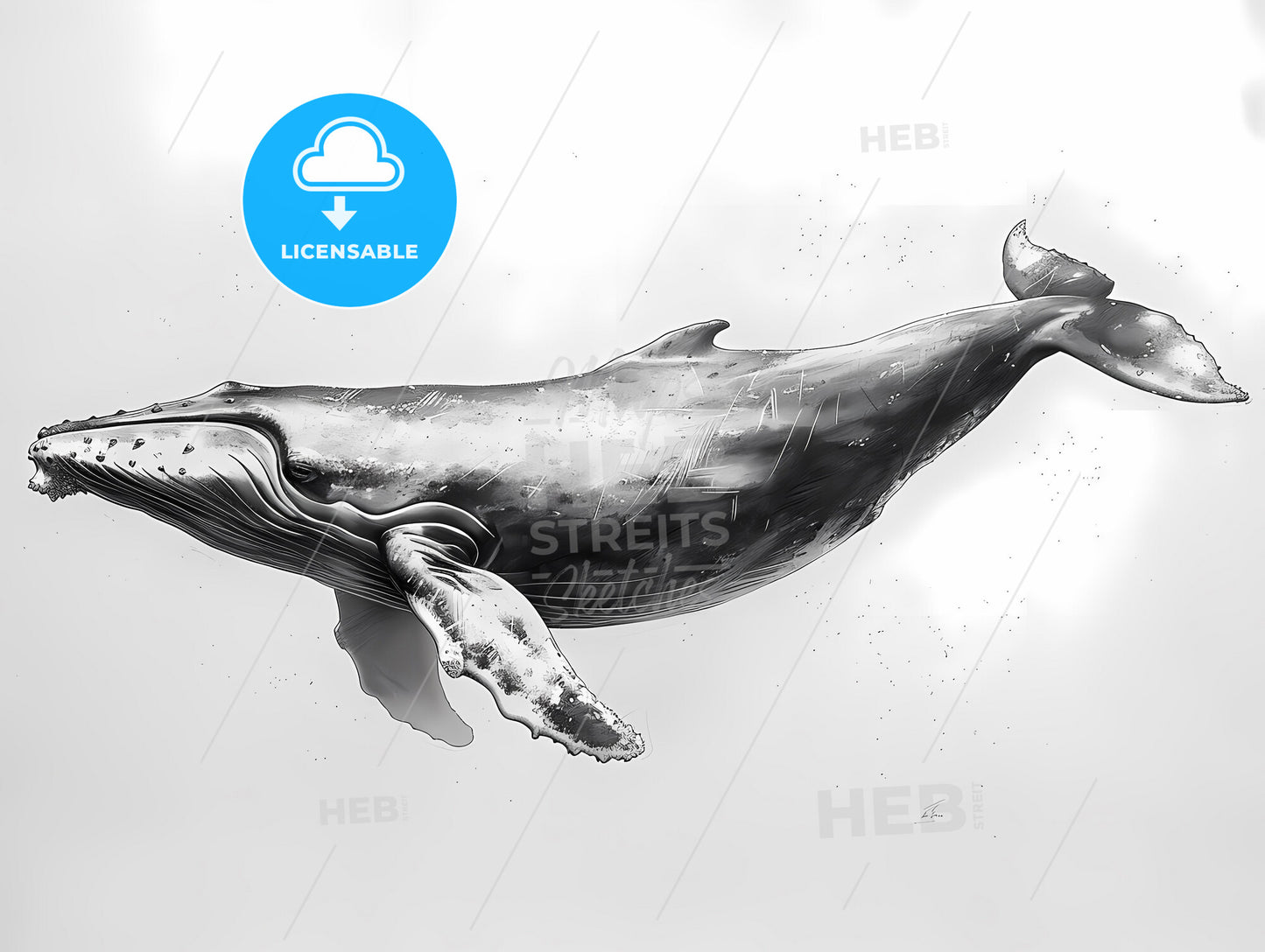 Vibrant Whale Art Painting: Abstract Watercolor Sketch of a Swimming Whale in the Ocean