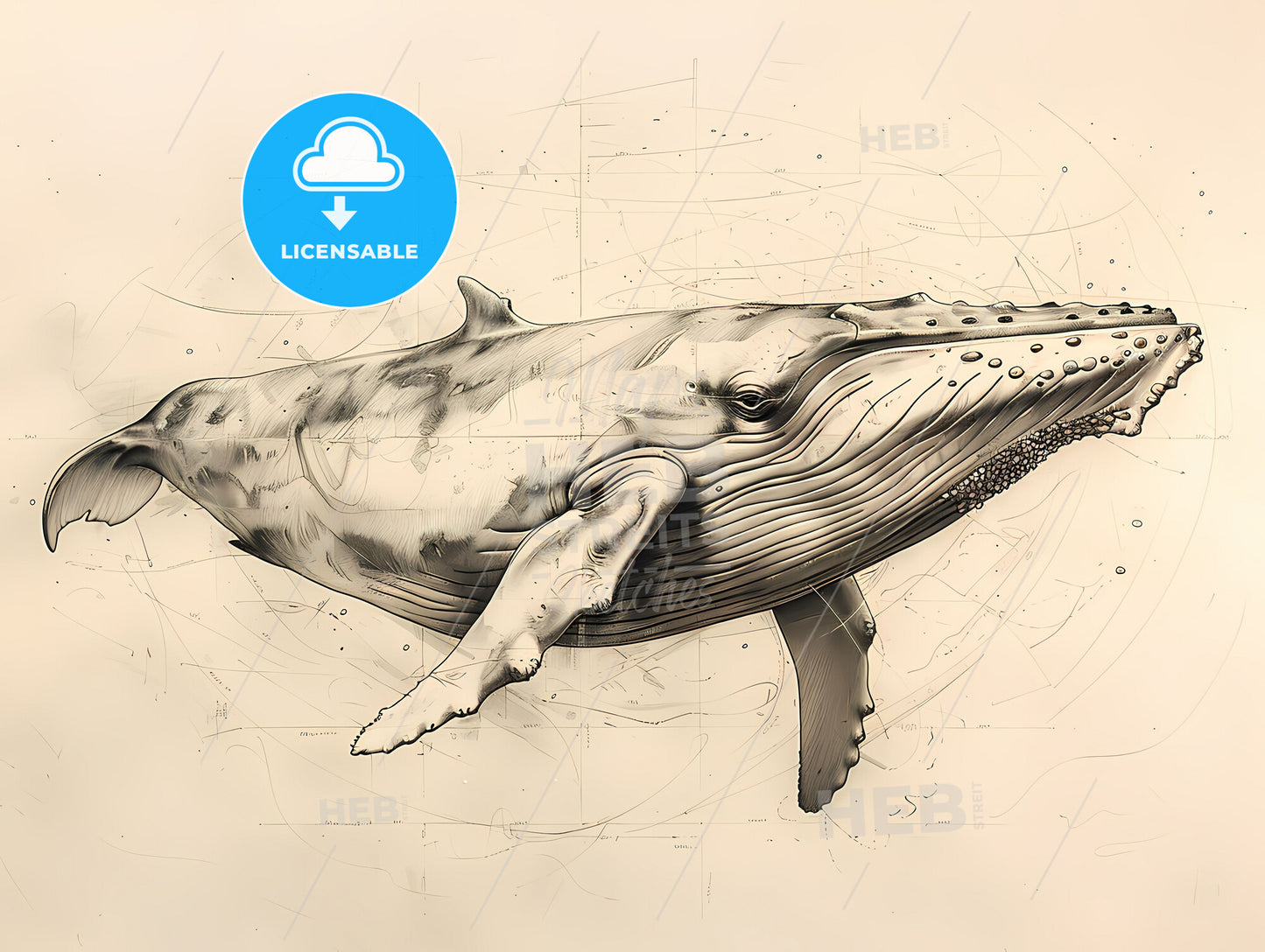 Minimalist Whale Sketch: Vibrant Art of a Majestic Marine Mammal on Paper