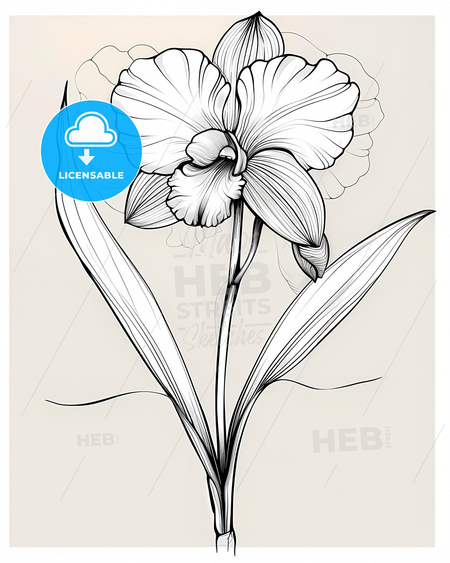 Single Line Orchid Drawing - Elegant Minimalist Art in Harmony, Black and White Floral Sketch, Flower Illustration, Neutral Decoration