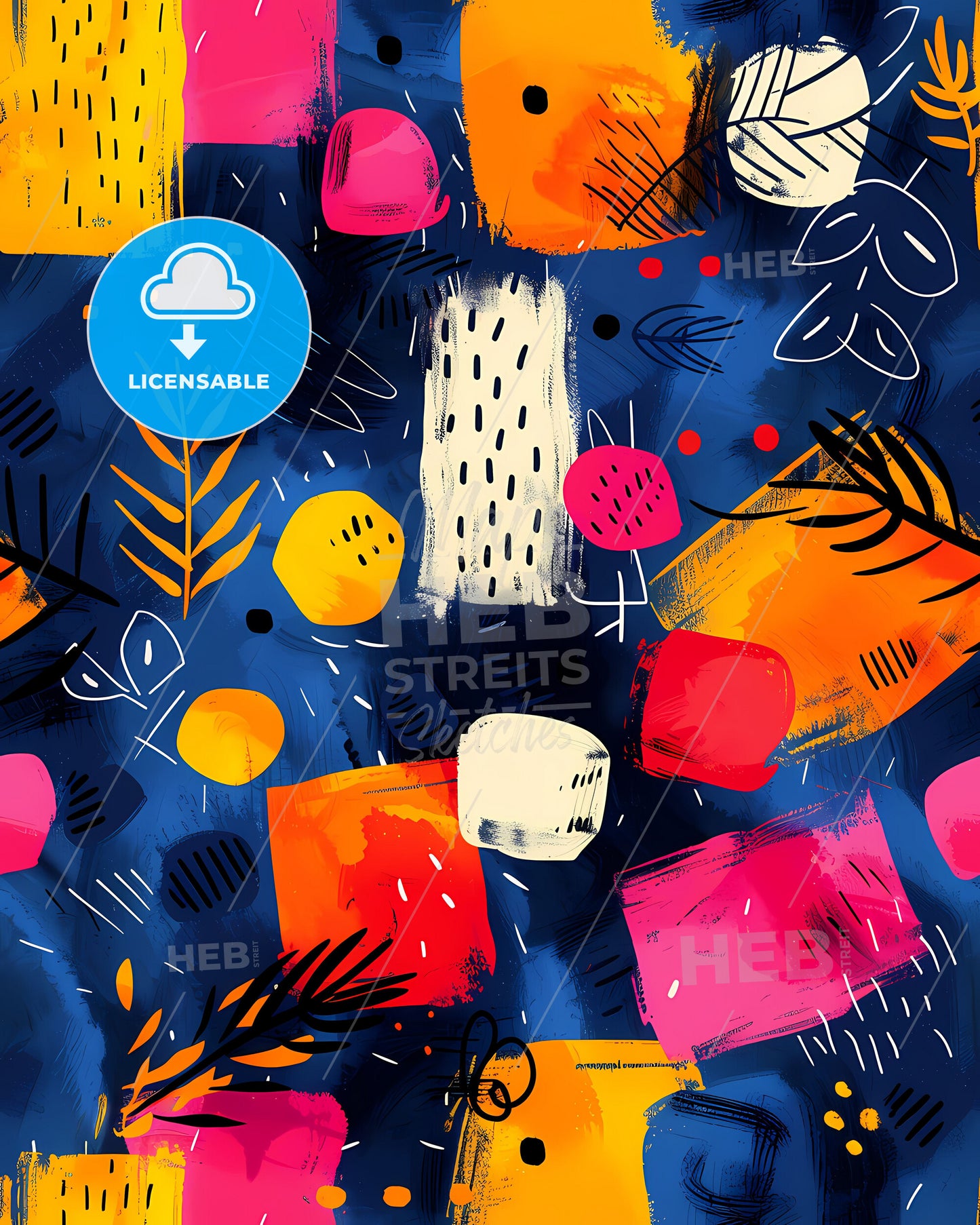 Colorful Seamless Abstract Doodle Pattern Design with Squares Triangles and Circles in White and Pink Tones for Art Project