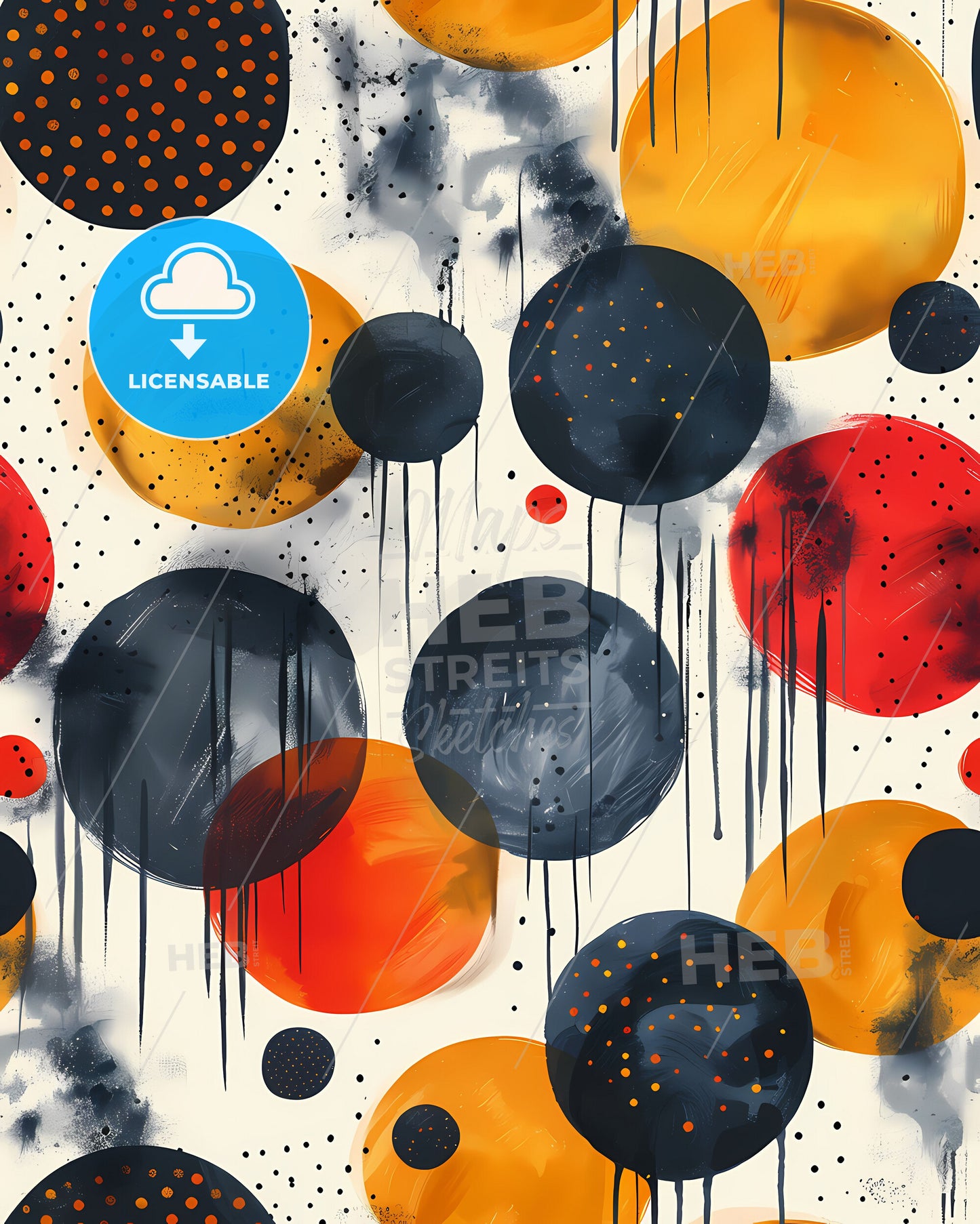 Colorful Doodle Pattern: Squares, Triangles, Circles, and Drips in a Seamless Design