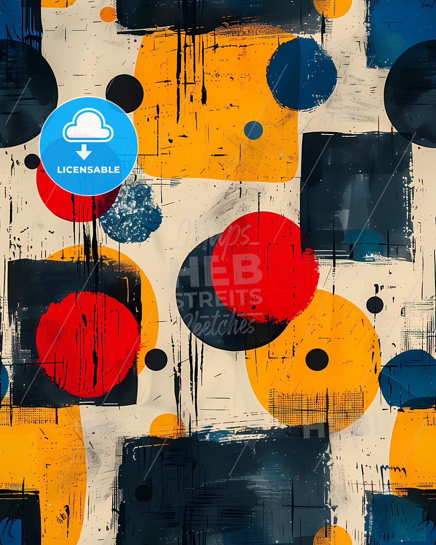 Colorful Art: Seamless Doodle Pattern with Squares, Circles, and Geometric Shapes